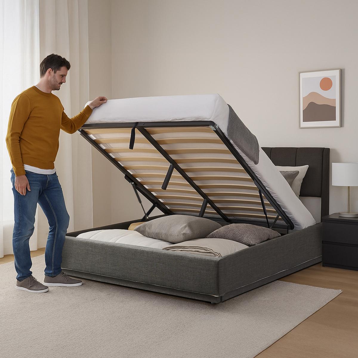 LED POLSTERBETT Tröstiar mit Matratze - Anthrazit, Holzwerkstoff/Kunststoff (160/200cm) - [en.casa]