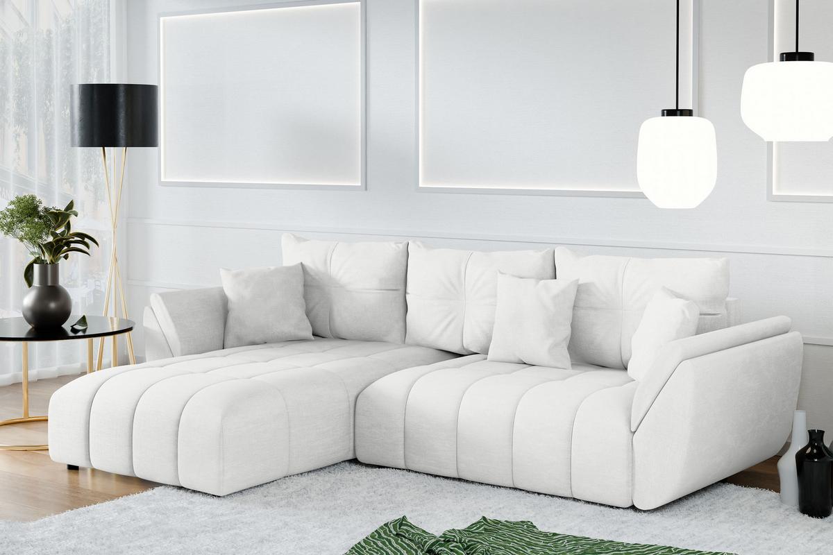 ECKSOFA L Form Verciani Weiß 280/190/91 cm mit Schlaffunktion - Schwarz/Weiß, Kunststoff/Textil (280/190cm) - AX Living