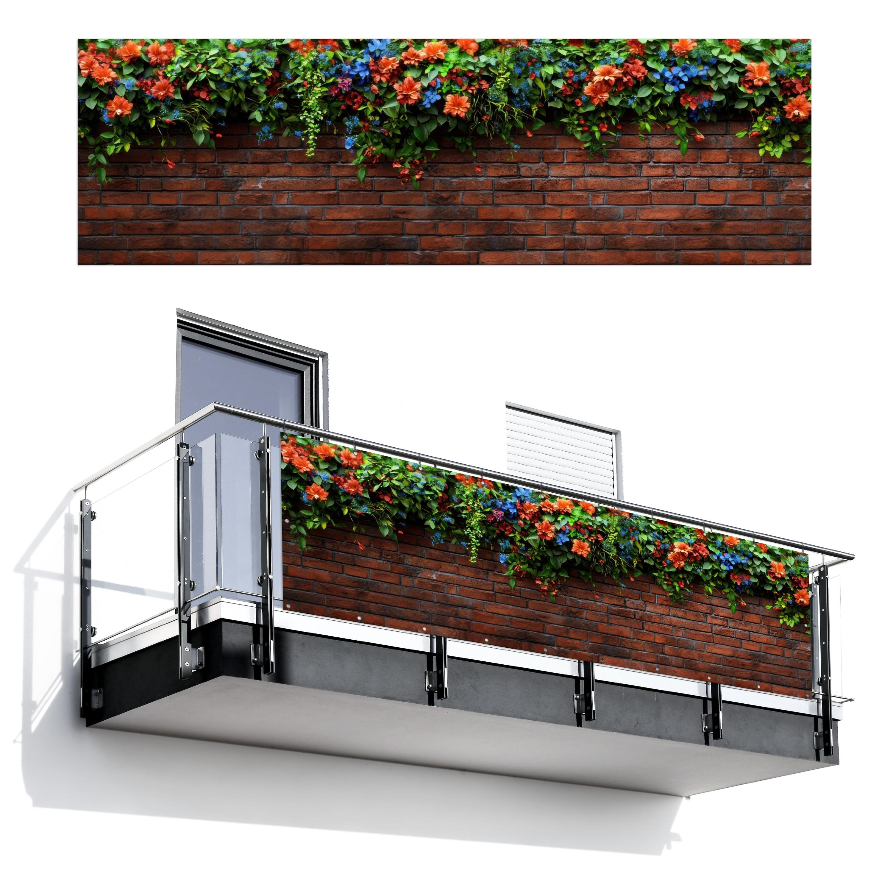BALKON-SICHTSCHUTZ Blumen - Wand - Grün - Orange Windschutz 300x90 cm - Rotbraun, Kunststoff (300/90cm) - MuchoWow