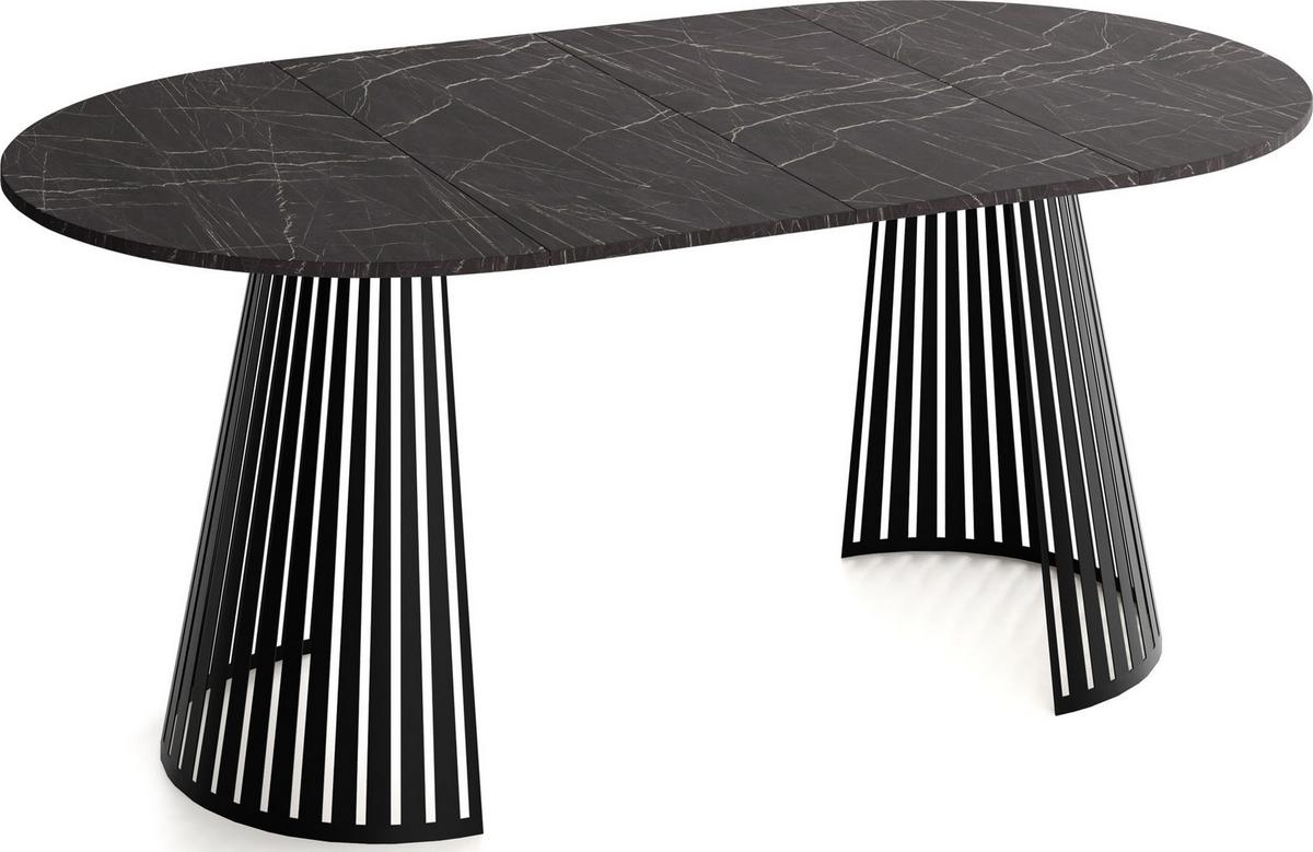 ESSTISCH Naro rund ausziehbar mit Schwarzem Lamellen-Metallgestell, Marmor Schwarz 100-180/100/76 cm - Anthrazit/Schwarz, Holzwerkstoff/Metall (100/176/76cm) - WFL GROUP