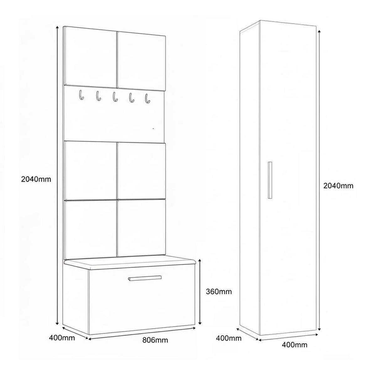 GARDEROBENSCHRANK MODULO 120,6/204/40 cm Modern Garderobe-Set Schwarz - Schwarz/Grau, Holzwerkstoff (120.6/204/40cm) - MASSENO
