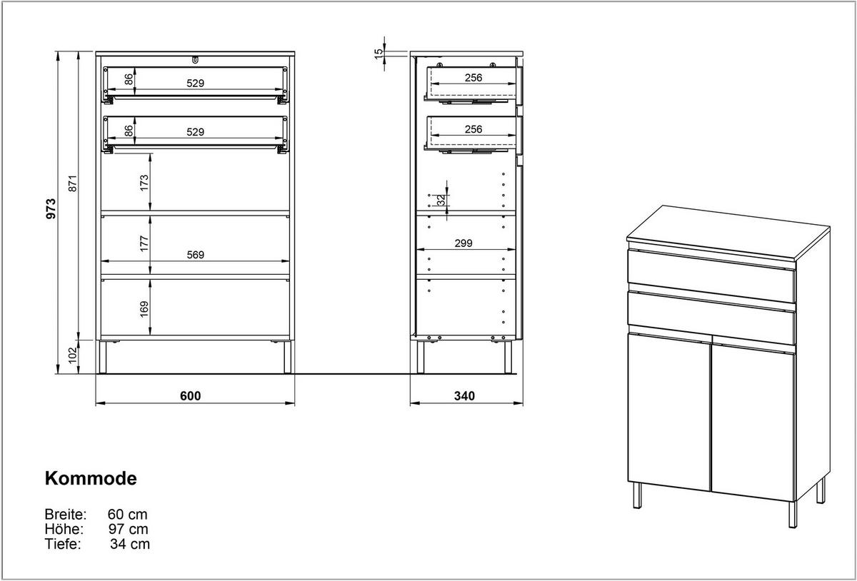 BADSCHRANK Weiß und Eiche Grandson 60x97x34 cm mit Schubladen, Chromfüßen und griffloser Front VEER - Braun, Holz/Metall (60/97/34cm) - KADIMA DESIGN