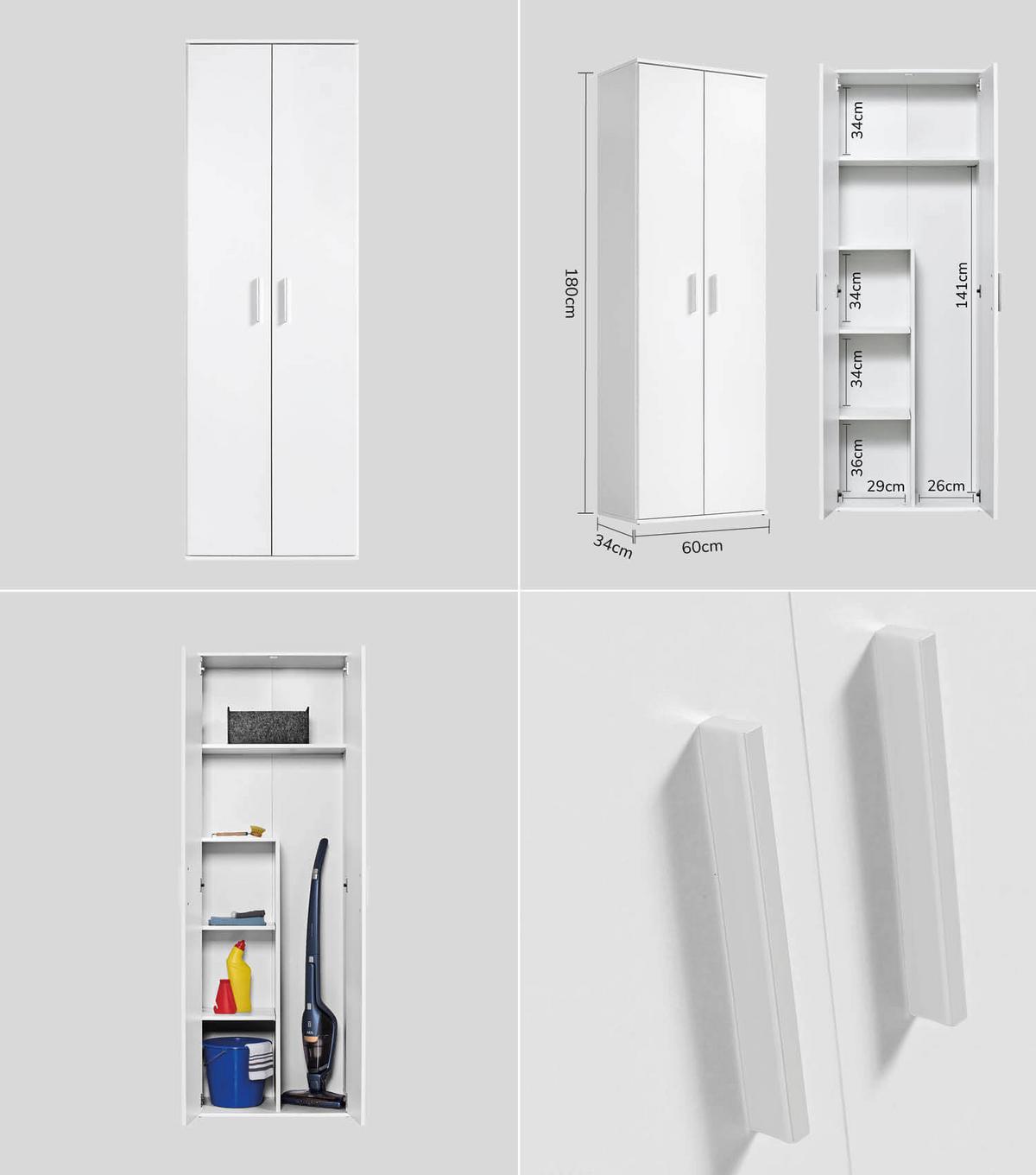 MEHRZWECKSCHRANK SET Der Allzweckwaffe - Silberfarben/Weiß, Holzwerkstoff (60/180/34cm) - Mokebo