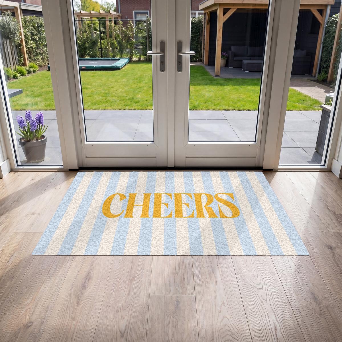 FUSSMATTE Orange – Blau – Streifen – Cheers 150x90 cm - Hellblau, Kunststoff (150/0.4cm) - MuchoWow