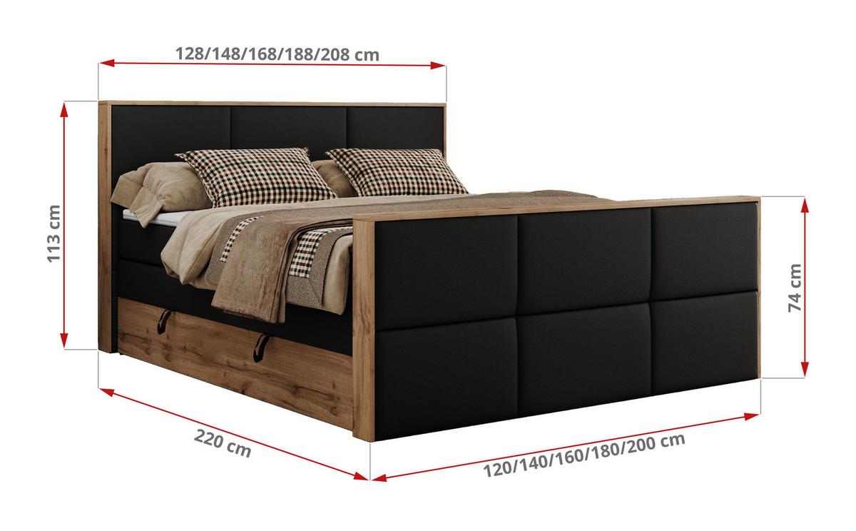 BOXSPRINGBETT ALBERO 2 KING DUO 140/200 Schwarz Kunstleder - H3 - Schwarz, Holz/Textil (140/200cm) - MKS
