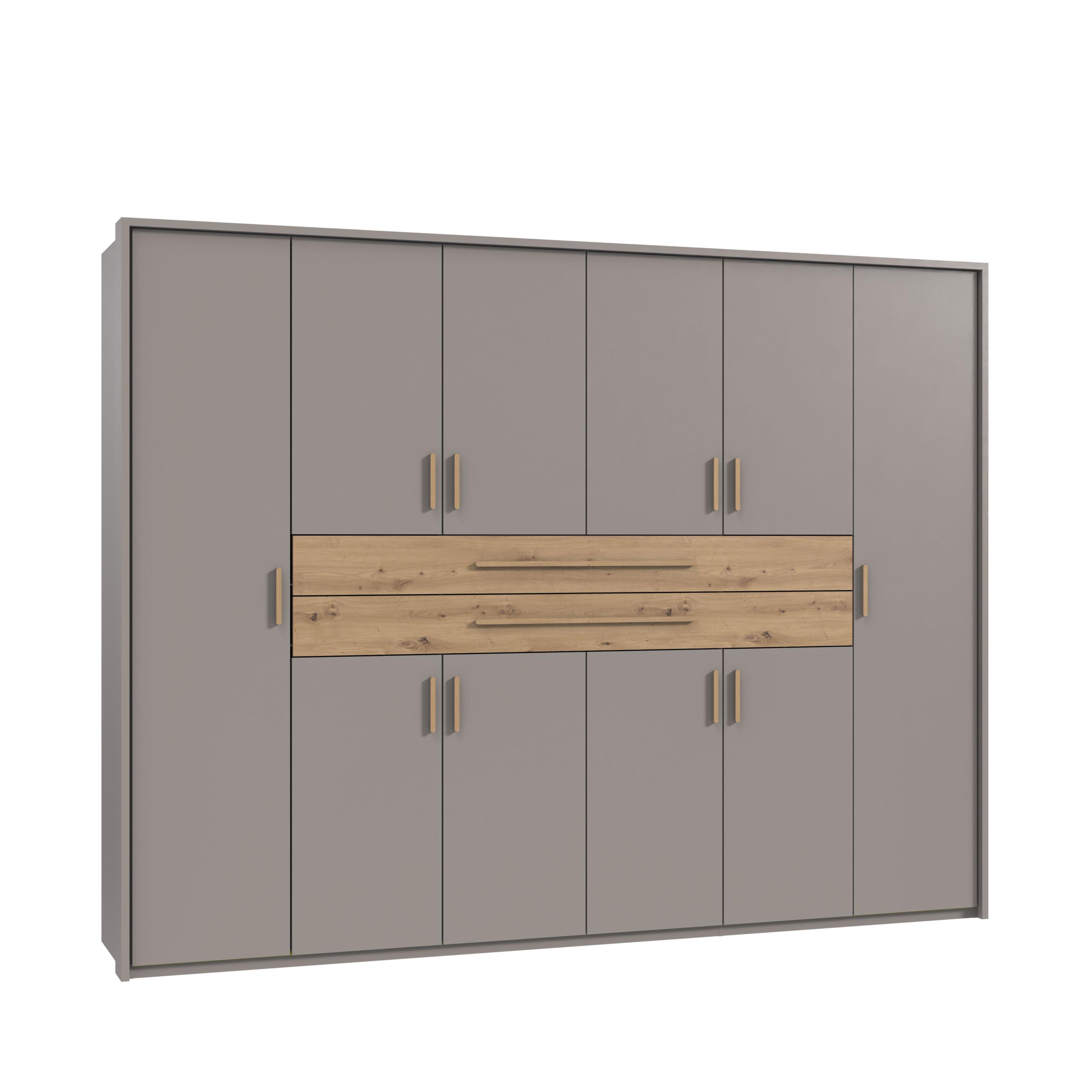 DREHTÜRENSCHRANK B273/H210/T58 cm Sandgrau, Kleiderschrank mit 2 großen Schubkästen & Griffen in Eiche Artisan Dekor / 22644 - Sandfarben/Eiche Artisan, Holzwerkstoff/Kunststoff (273/210/58cm) - luma-home