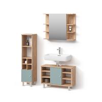 BADMÖBEL-SET Fucino Grün 3 Teile, mit Midischrank Tür klein - Grün, Holzwerkstoff (80/54/32cm) - Livinity®