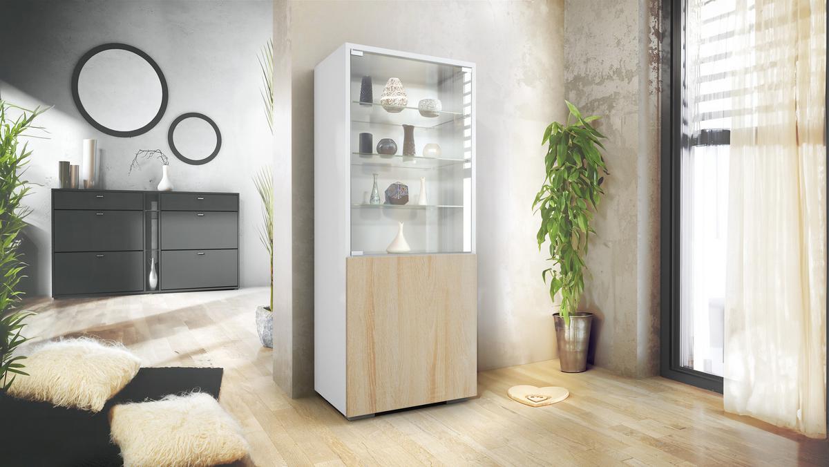 VITRINE Granada Eiche sägerau - Eiche San Remo, Holzwerkstoff (50/122.5/34.5cm) - Vladon