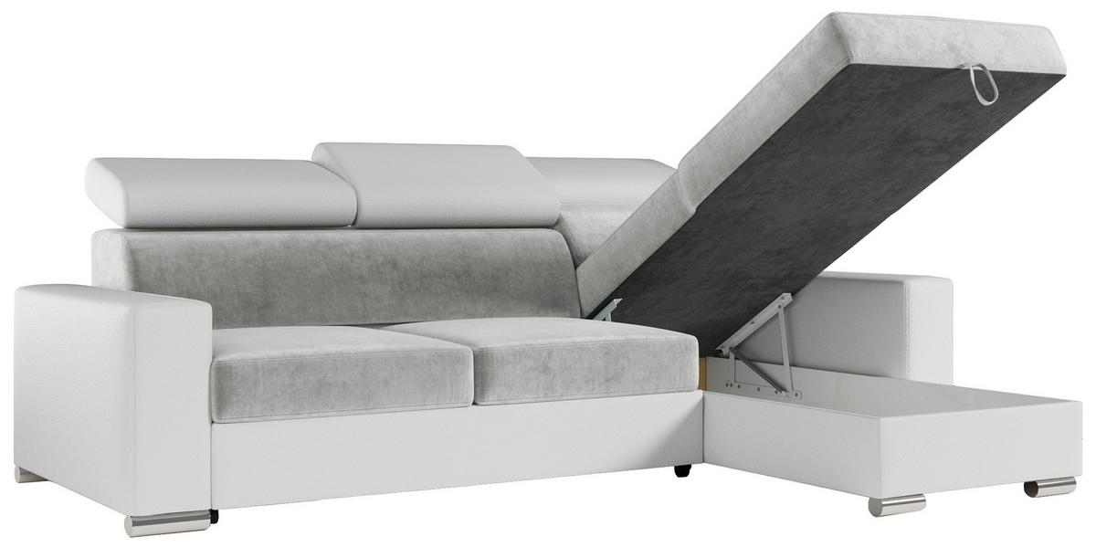 ECKSOFA FOX-L Hellgrau/Weiß - Silberfarben/Hellgrau, Kunststoff/Textil (242/168cm) - MKS
