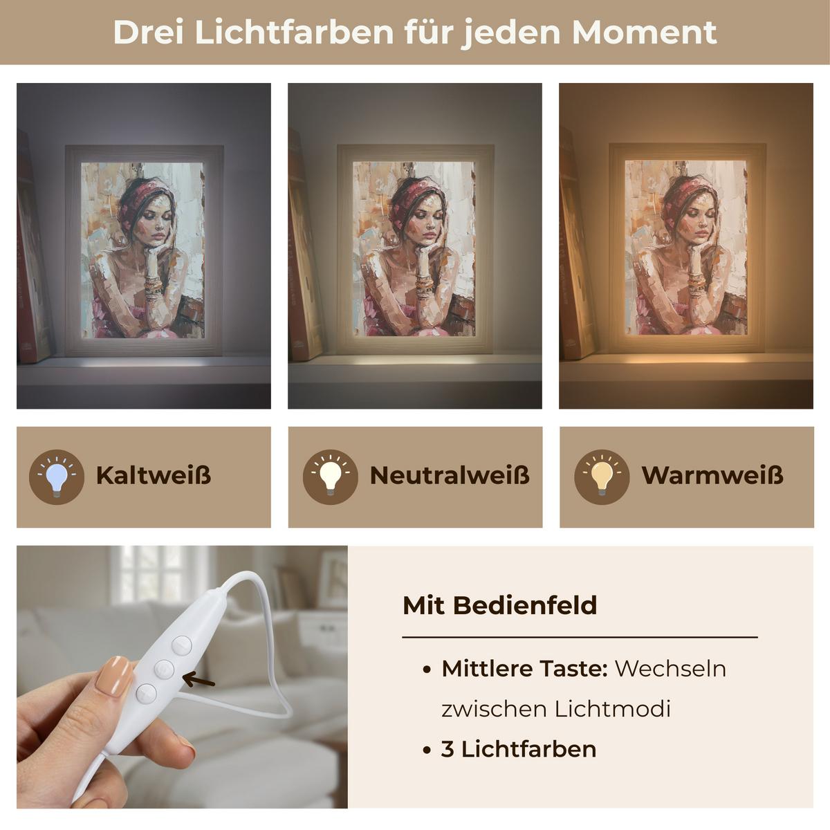 TISCHLEUCHTE Frau - Lackierung - Porträt - Modern 15x20 cm - Bronzefarben, Holzwerkstoff (8/15/20cm) - OnlyWow