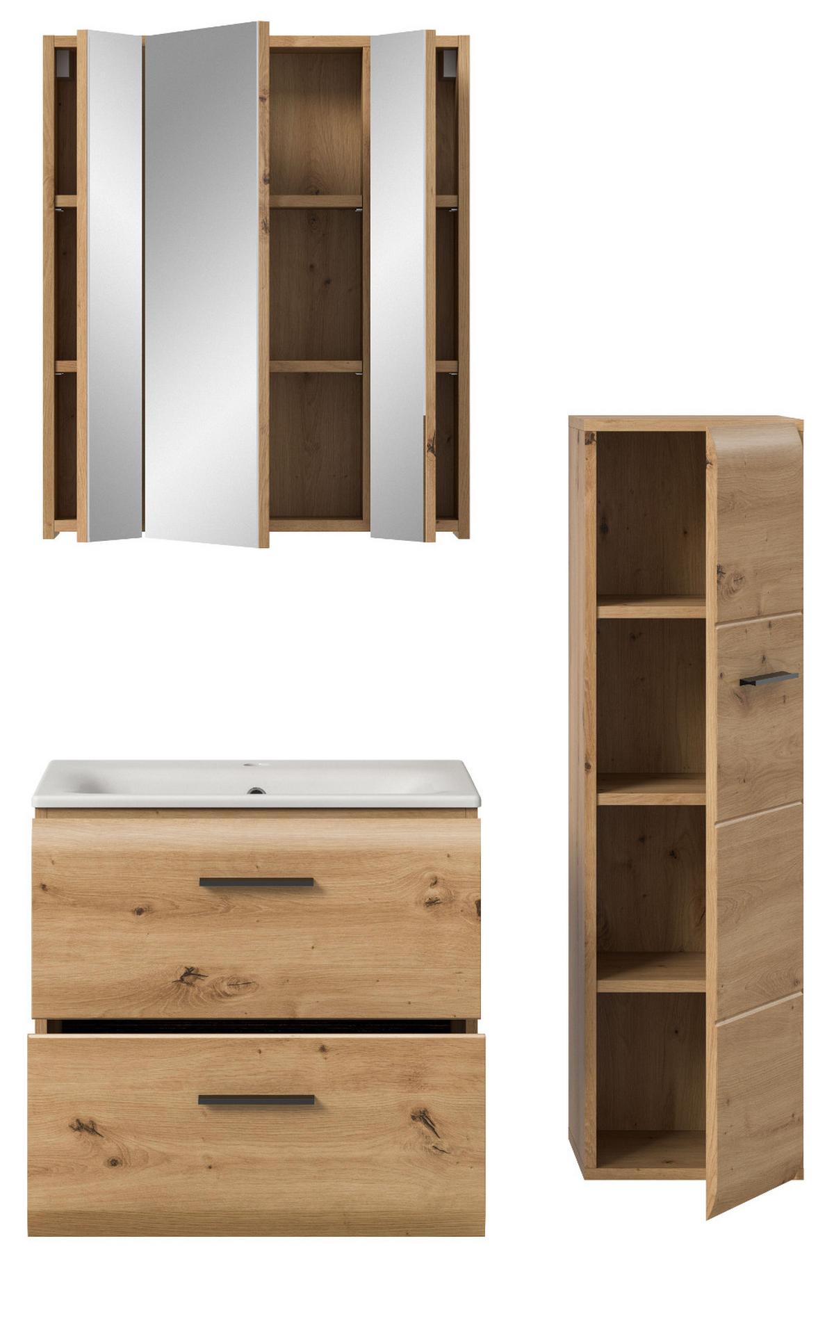 BADMÖBEL SET 3-teilig in Artisan Eiche, Badkombination 105 x 185 cm, Cover - Schwarz/Eiche Artisan, Glas/Keramik (105/185/30cm) - Inn.Furn