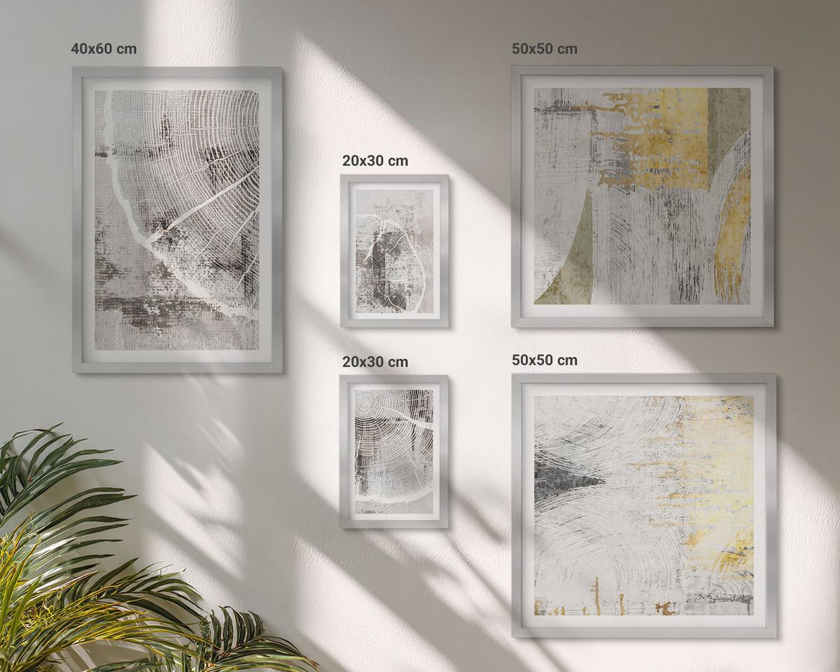 BILDER SET 5er Set - 50x50 cm & 20x30 cm & 40x60 cm Silberner Rahmen - Beige abstrakte Formen Linien - Silberfarben, Kunststoff (40/60cm) - TULUP