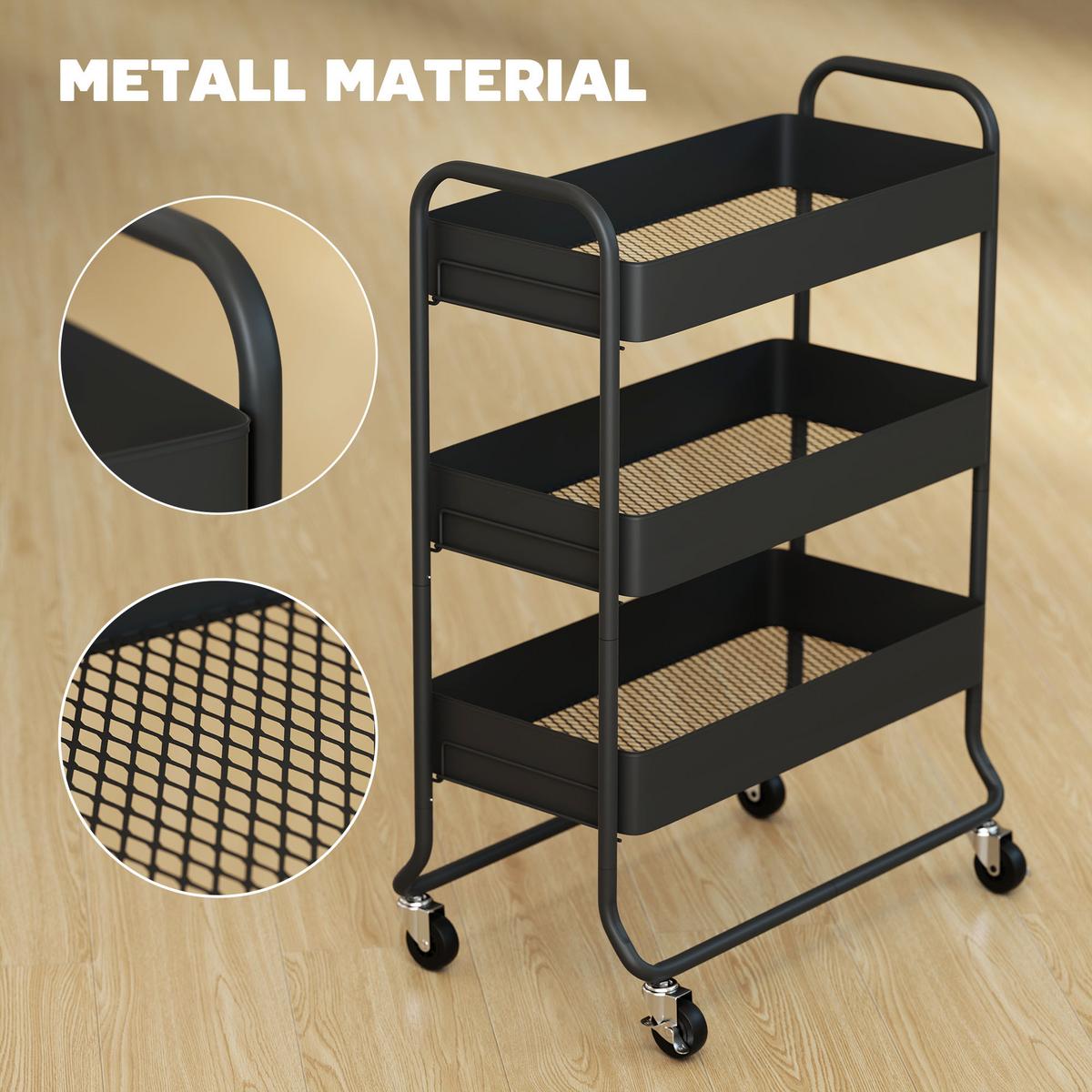 KÜCHENWAGEN Metall Schwarz - Schwarz, Metall (34/87/64.5cm) - HOMCOM