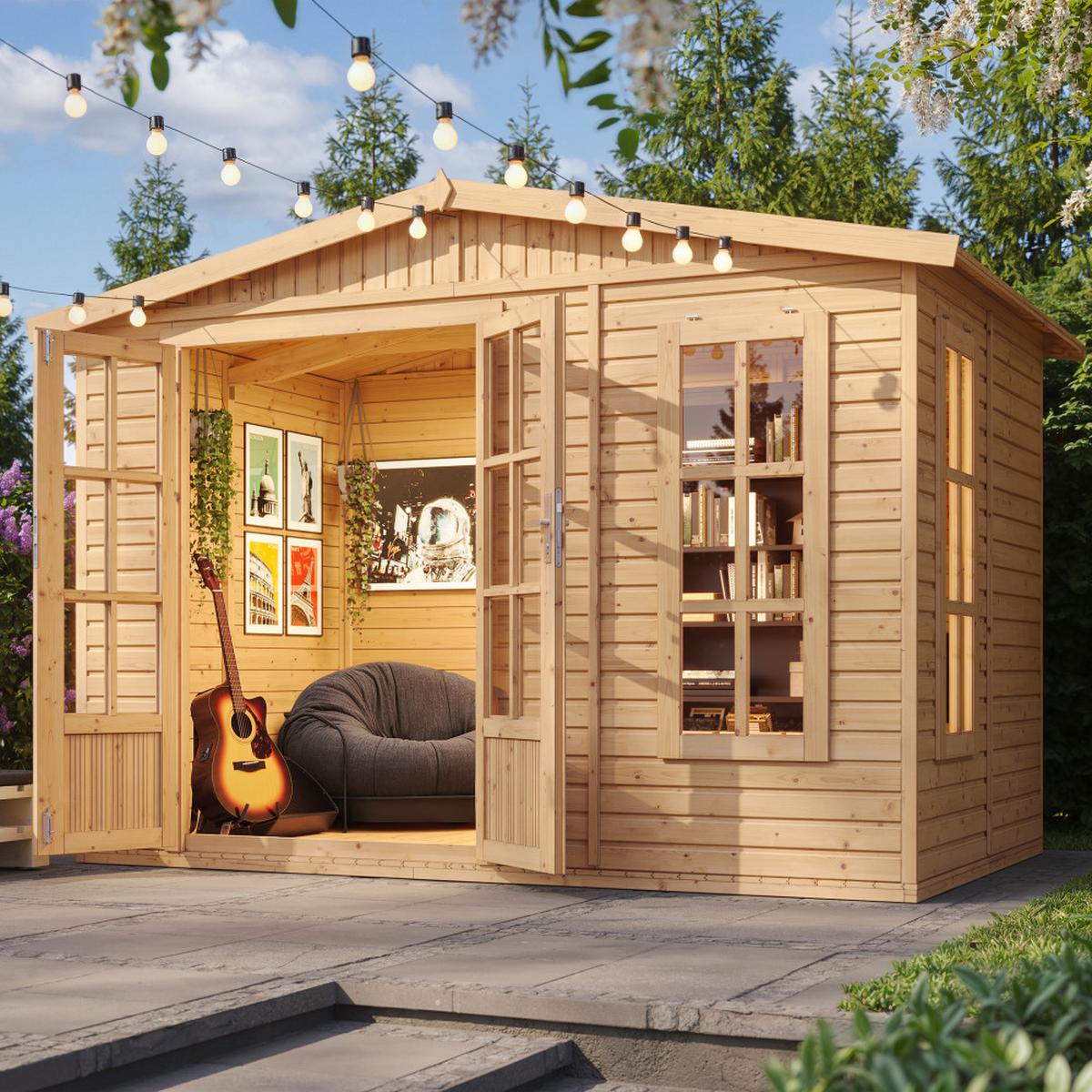 GARTENHAUS HOLZ 6 m2 - H232 x 332 x 222 cm - Gerätehaus Holz Garten-Studio M334FB+H334FBGREY - Beige, Holz (332/232/199cm) - Timbela