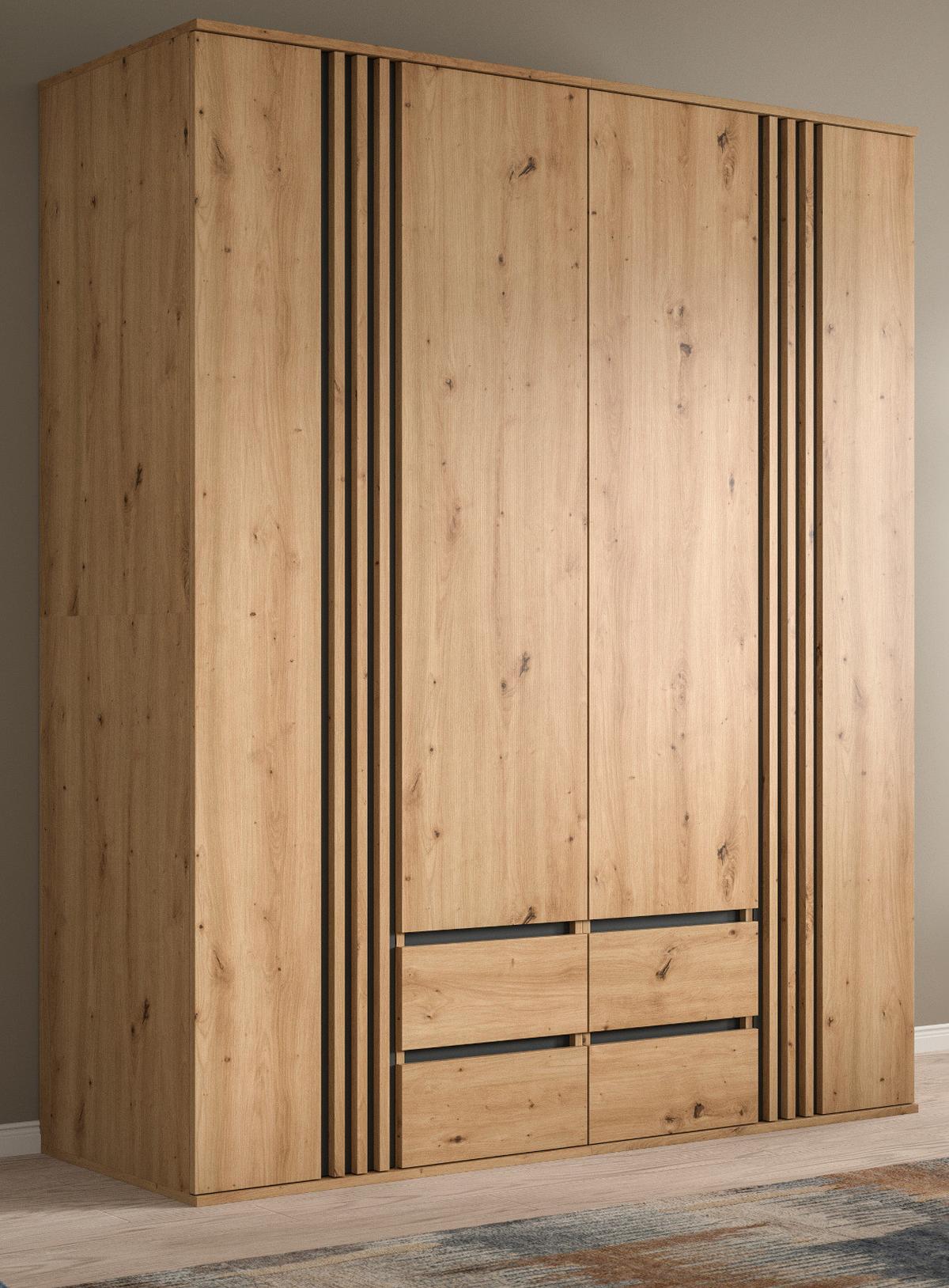 KLEIDERSCHRANK Eiche Artisan, grau 160 x 192 cm 4-türig, Drehtürenschrank mit Schubladen - Anthrazit/Eiche Artisan, Holzwerkstoff (160/192/56cm) - Inn.Furn