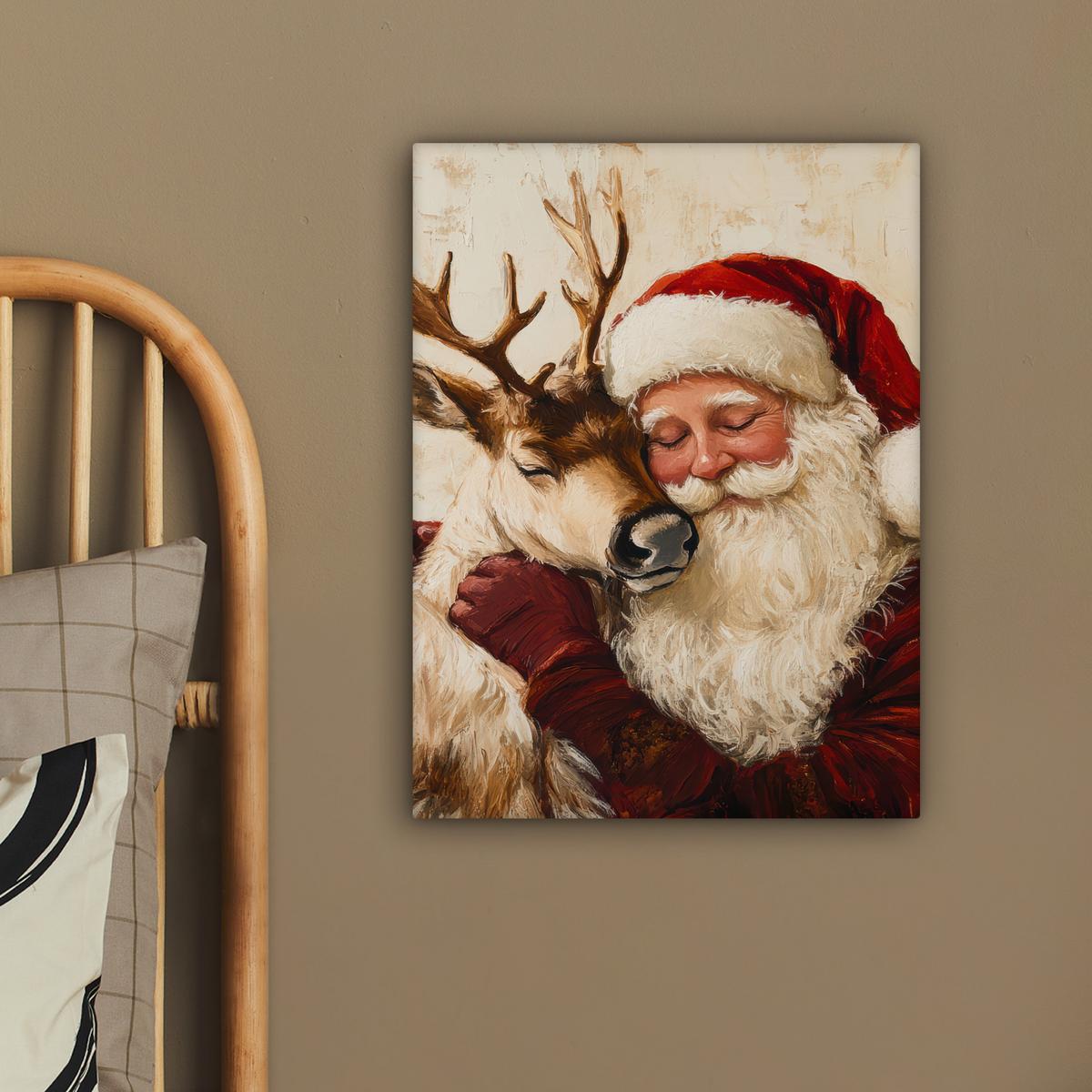 LEINWANDBILD Weihnachtsmann - Rentier - Weihnachten Room Decor 30x40 cm - Rotbraun, Textil (30/40cm) - MuchoWow