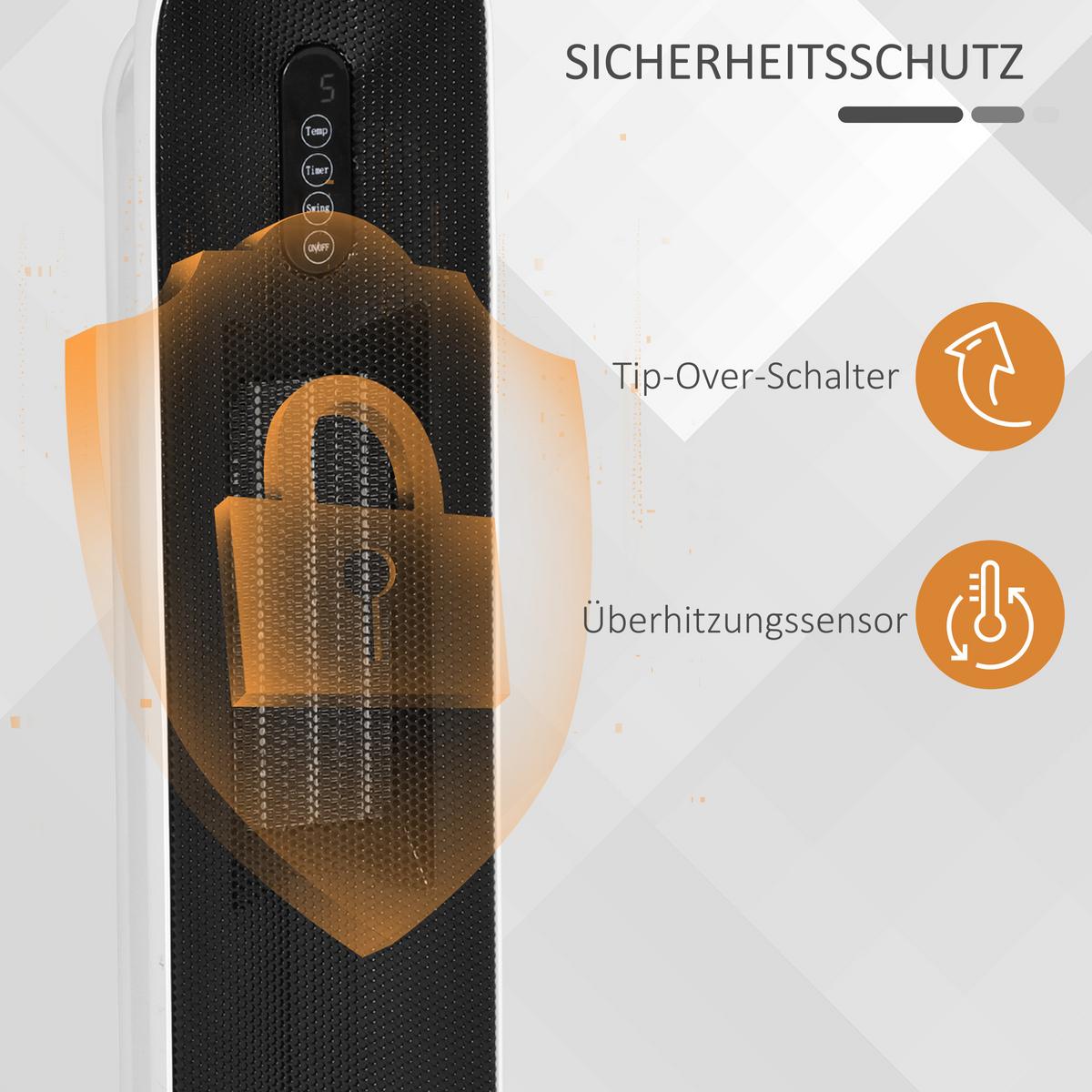 HEIZGERÄT Heizlüfter 2000W Heizturm mit Fernbedienung Oszillation Kunststoff - Weiß, Kunststoff (21/63.5/21cm) - HOMCOM
