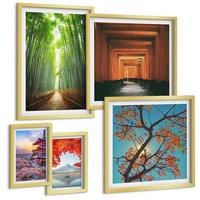 BILDER SET 5er Set - 50x50 cm & 20x30 cm & 40x60 cm Goldrahmen - Meerblick, farbenfrohe Häuser - Goldfarben, Kunststoff (40/60cm) - TULUP