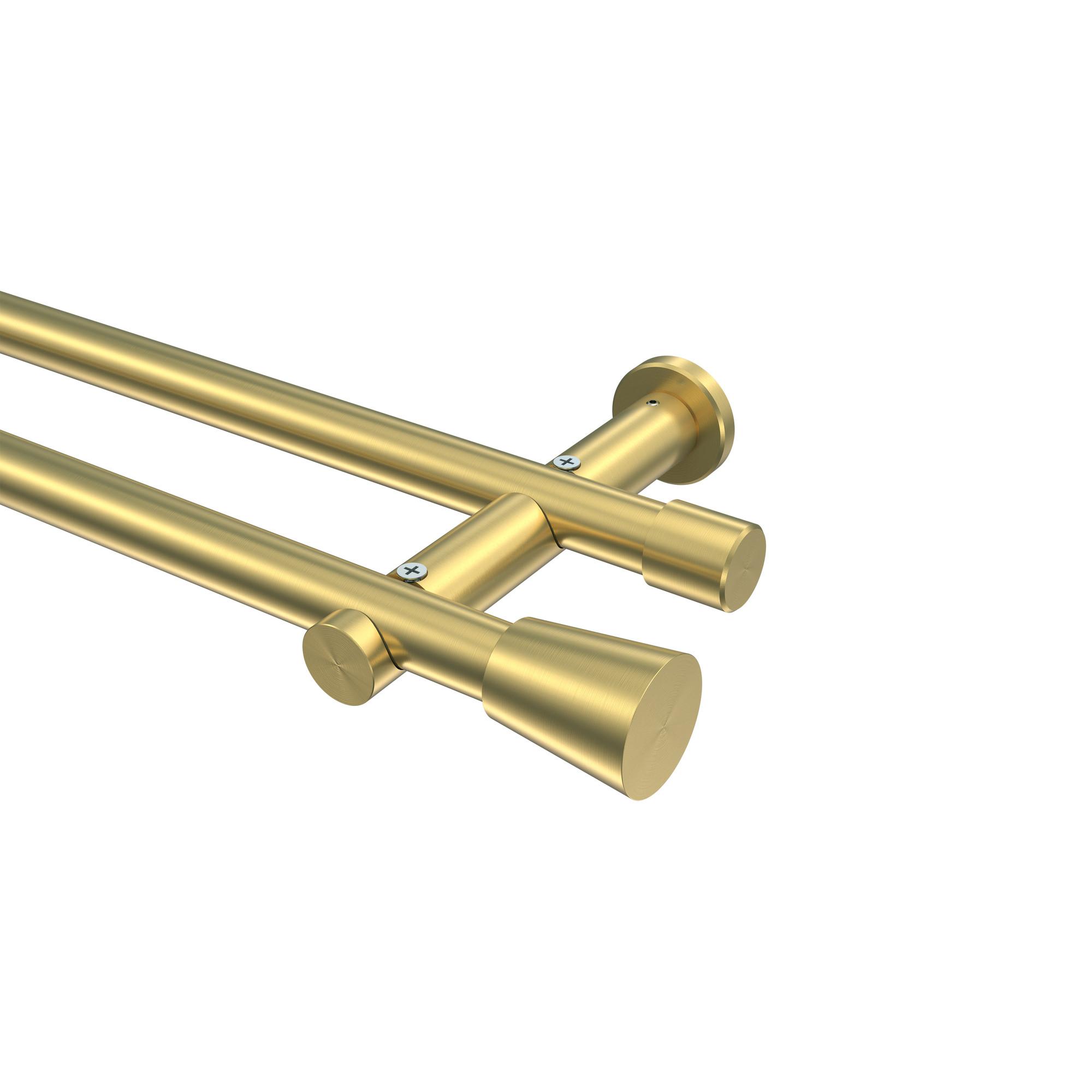GARDINENSTANGE Platon Sitra 400 cm (geteilt in 2 x 200 cm), 2-läufig (ohne Ringe), 20 mm Ø Messing-Optik - Messingfarben, Metall (400cm) - INTERDECO