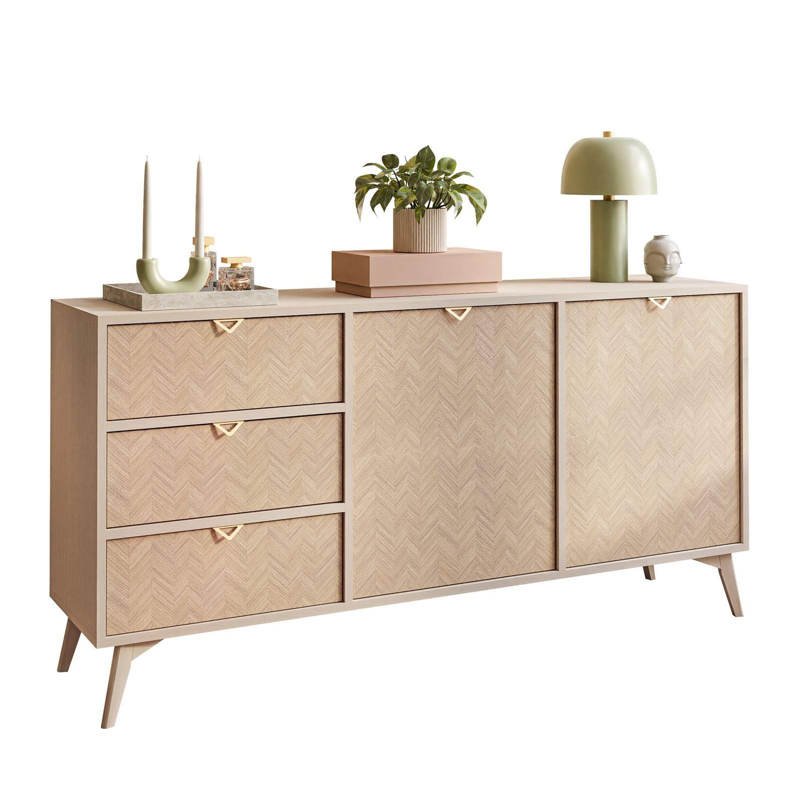 KOMMODE ALOE KSZ158 mit Schubladen Sandbeige - Beige, Holzwerkstoff (158/80/38cm) - Lookway