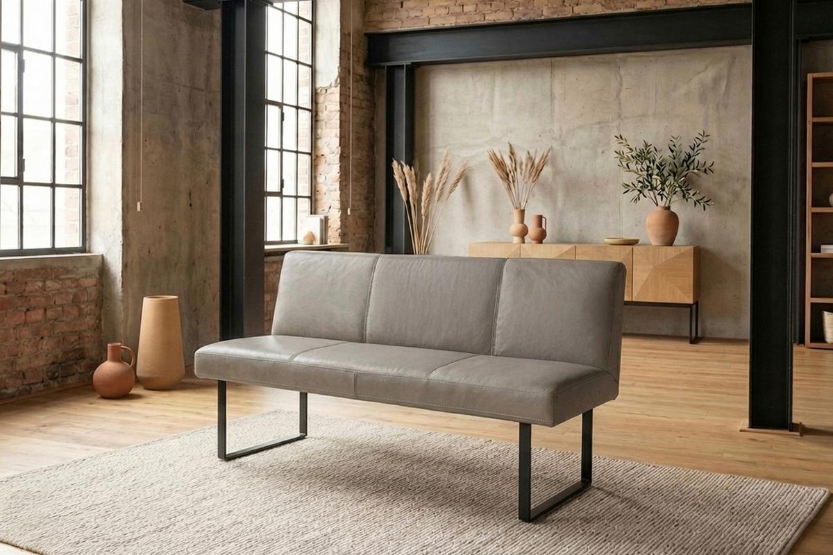 ESSZIMMERBANK ELEEN Grau Leder - Grau, Leder (143/85/69cm) - KAWOLA