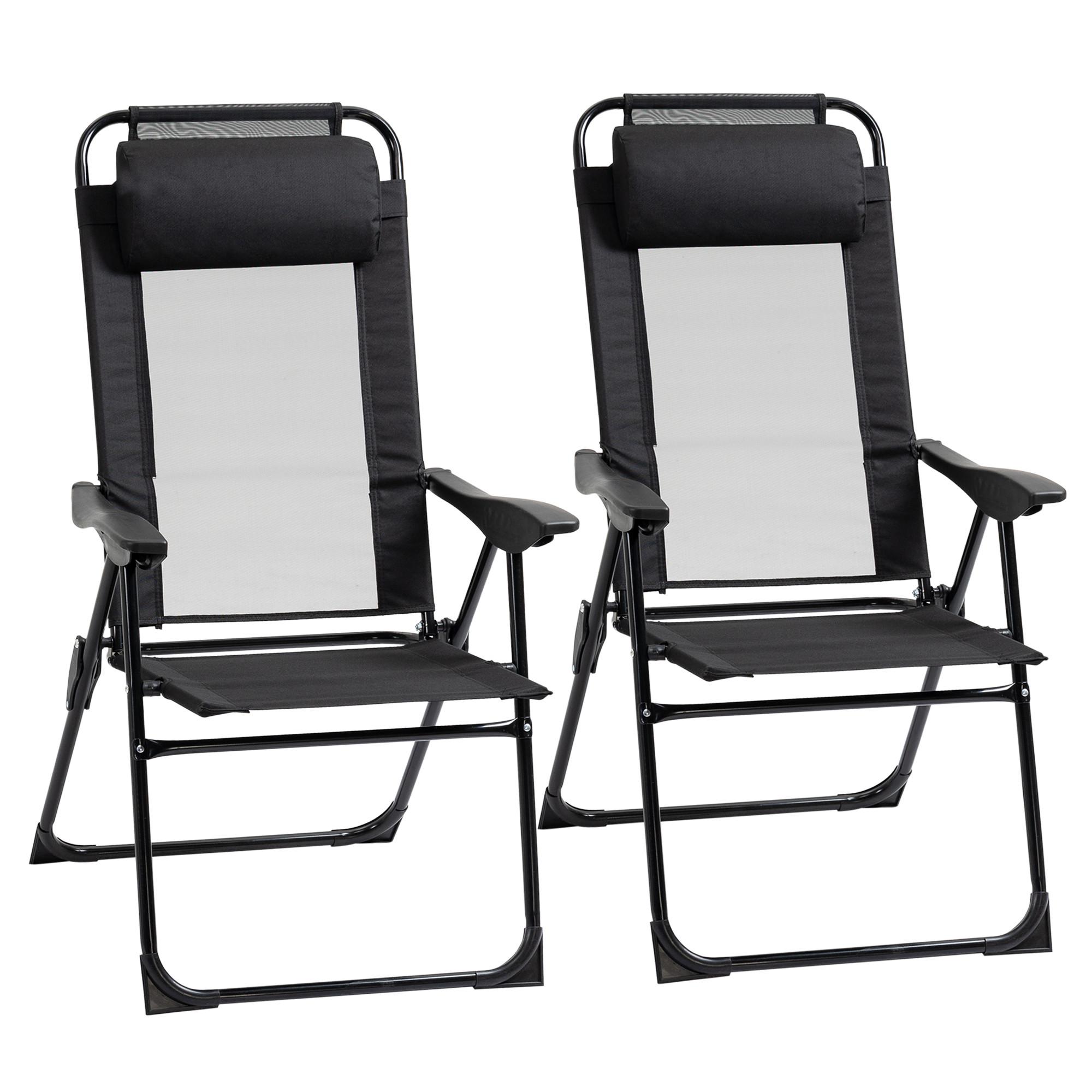 KLAPPSTUHL Campingstuhl 2er-Set, mit verstellbarer Rückenlehne, Stahl Oxford, Schwarz - Schwarz, Metall (70/109/62cm) - Outsunny