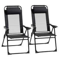 KLAPPSTUHL Campingstuhl 2er-Set, mit verstellbarer Rückenlehne, Stahl Oxford, Schwarz - Schwarz, Metall (70/109/62cm) - Outsunny