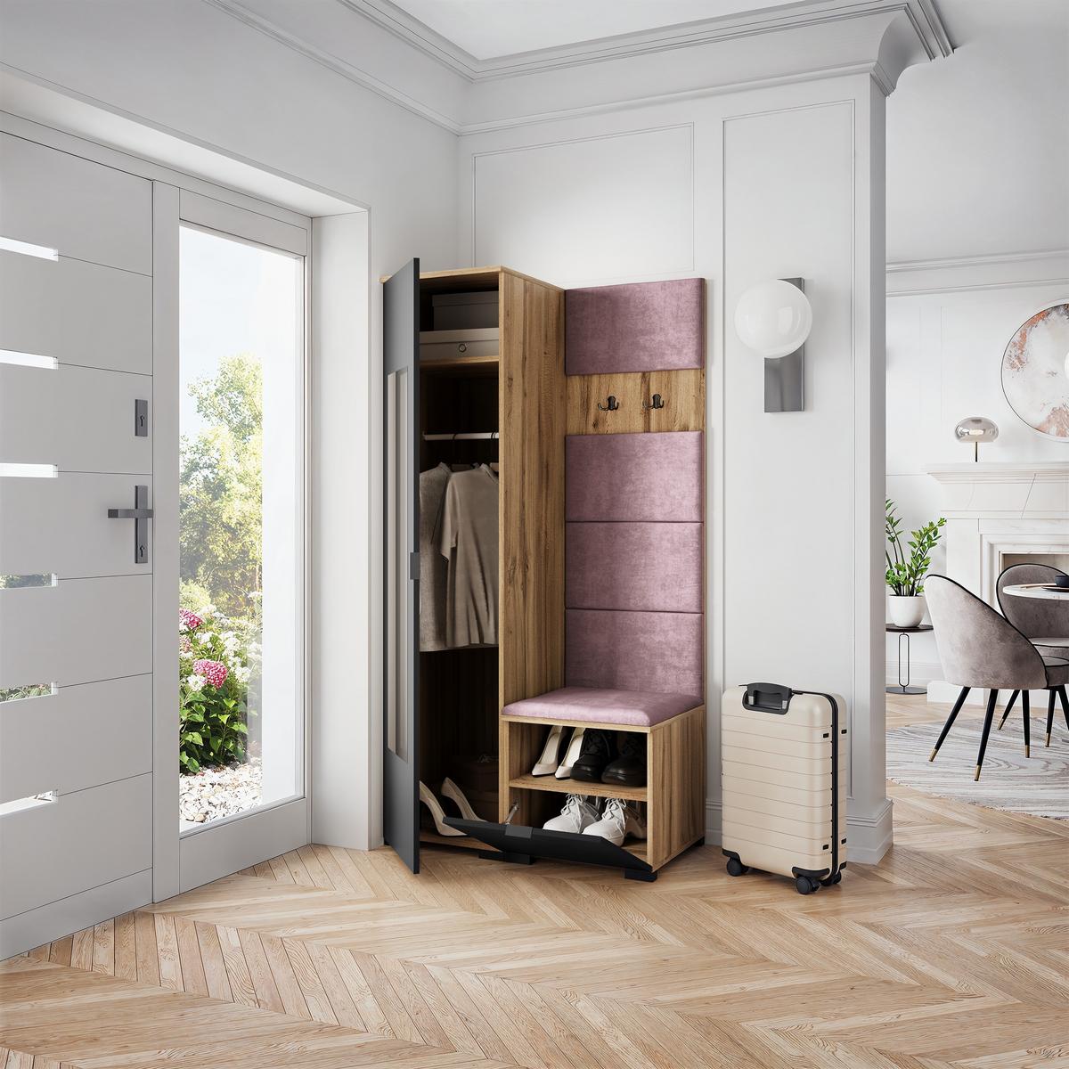 GARDEROBENSCHRANK VIRA 95/181/51 cm Modern Garderobe-Set Eiche Wotan - Eiche Wotan/Lila, Holzwerkstoff (95/181/51cm) - MASSENO