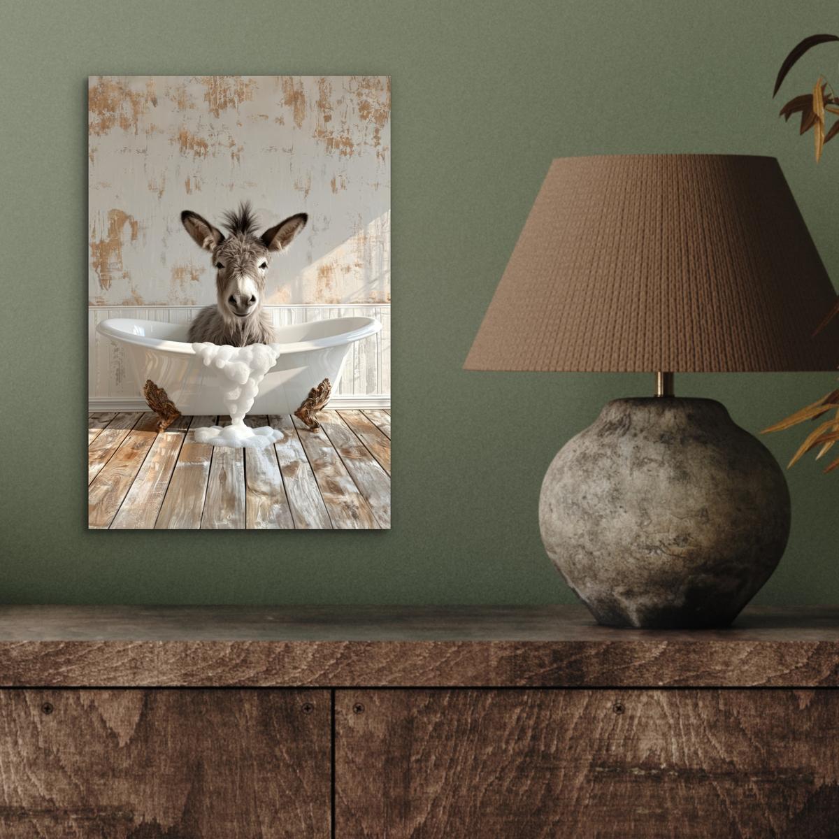 METALLBILD Esel - Tiere - Badewanne - Schaumstoff 20x30 cm - Weiß, Metall (20/30cm) - MuchoWow