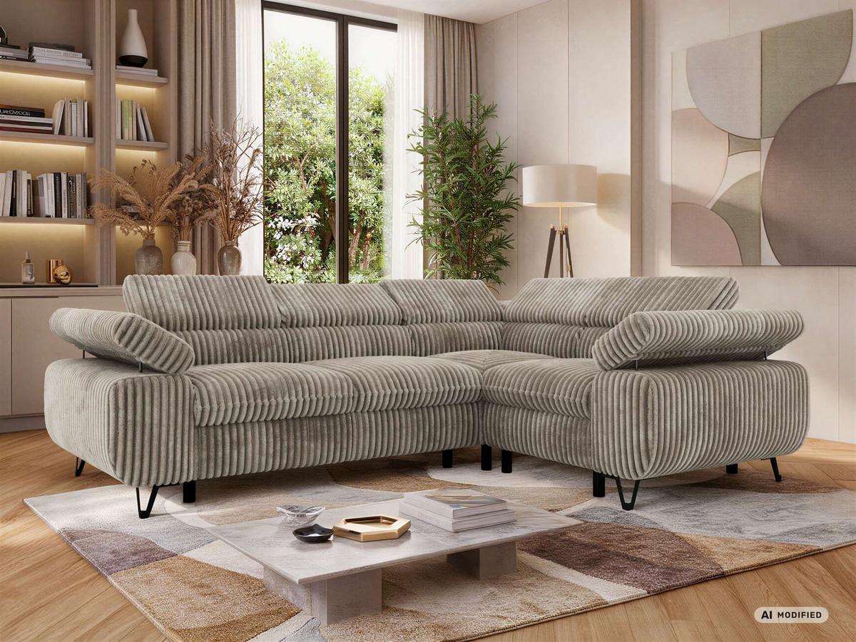 ECKSOFA ORSO L Hellbraun Cord - Rechts Seite - Hellbraun/Schwarz, Textil/Metall (268/197cm) - MKS