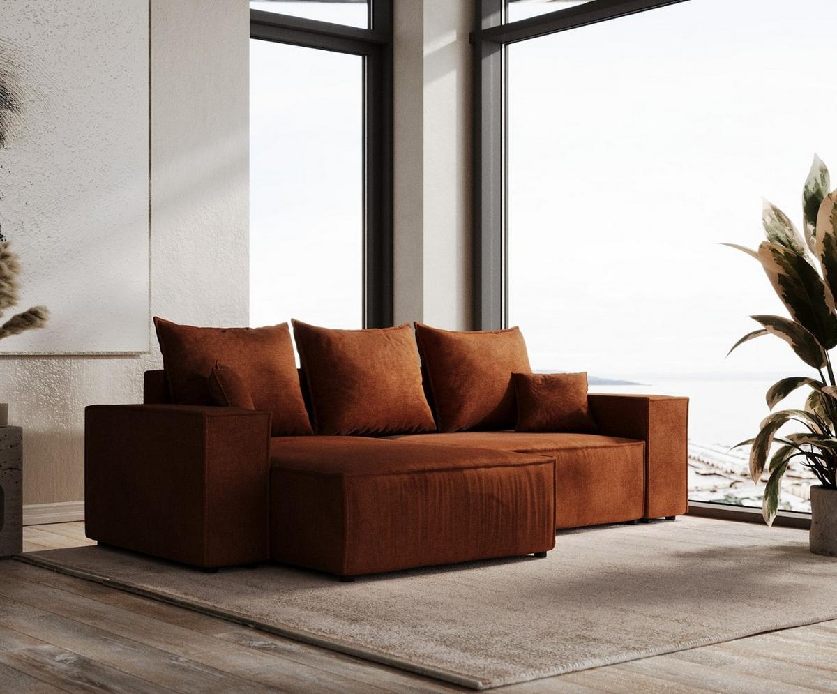 ECKSOFA SENSO mit Schlaffunktion Kupfer im Wind Stoff - Schwarz/Kupferfarben, Holz/Holzwerkstoff (255/148cm) - AltaBeds