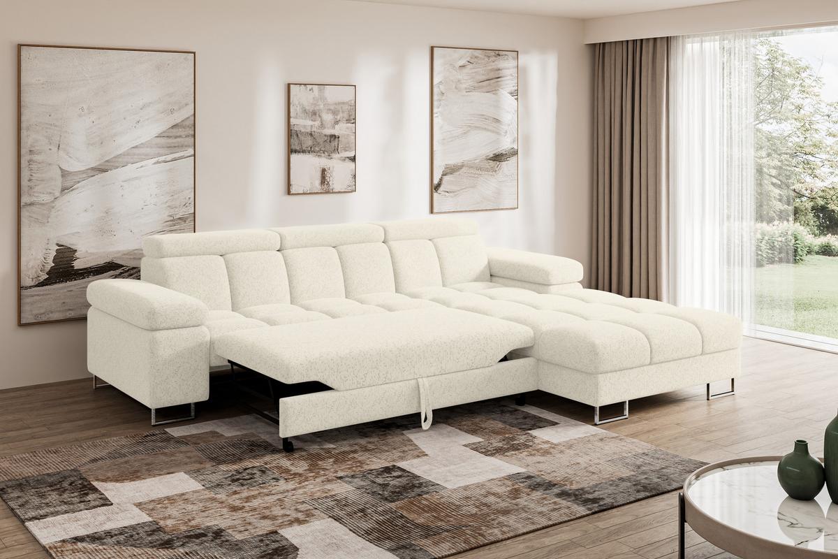 ECKSOFA mit Schlaffunktion Ottomane Rechts COMA L 271x203x79 Creme Tissu - Creme, Holzwerkstoff/Textil (203/271cm) - ALTDECOR