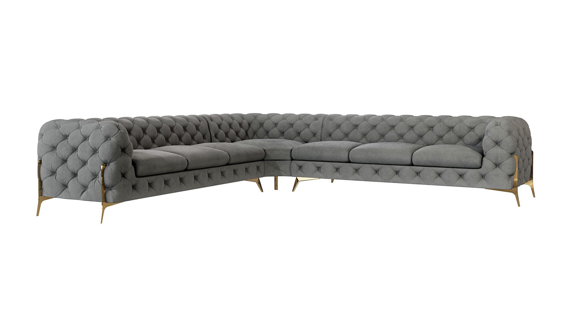 ECKSOFA Chesterfield Lexi Grau Samt - Goldfarben/Grau, Holz/Textil (323/323cm) - S-Style