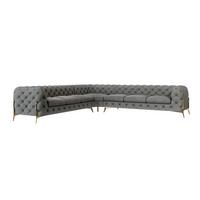 ECKSOFA Chesterfield Lexi Grau Samt - Goldfarben/Grau, Holz/Textil (323/323cm) - S-Style