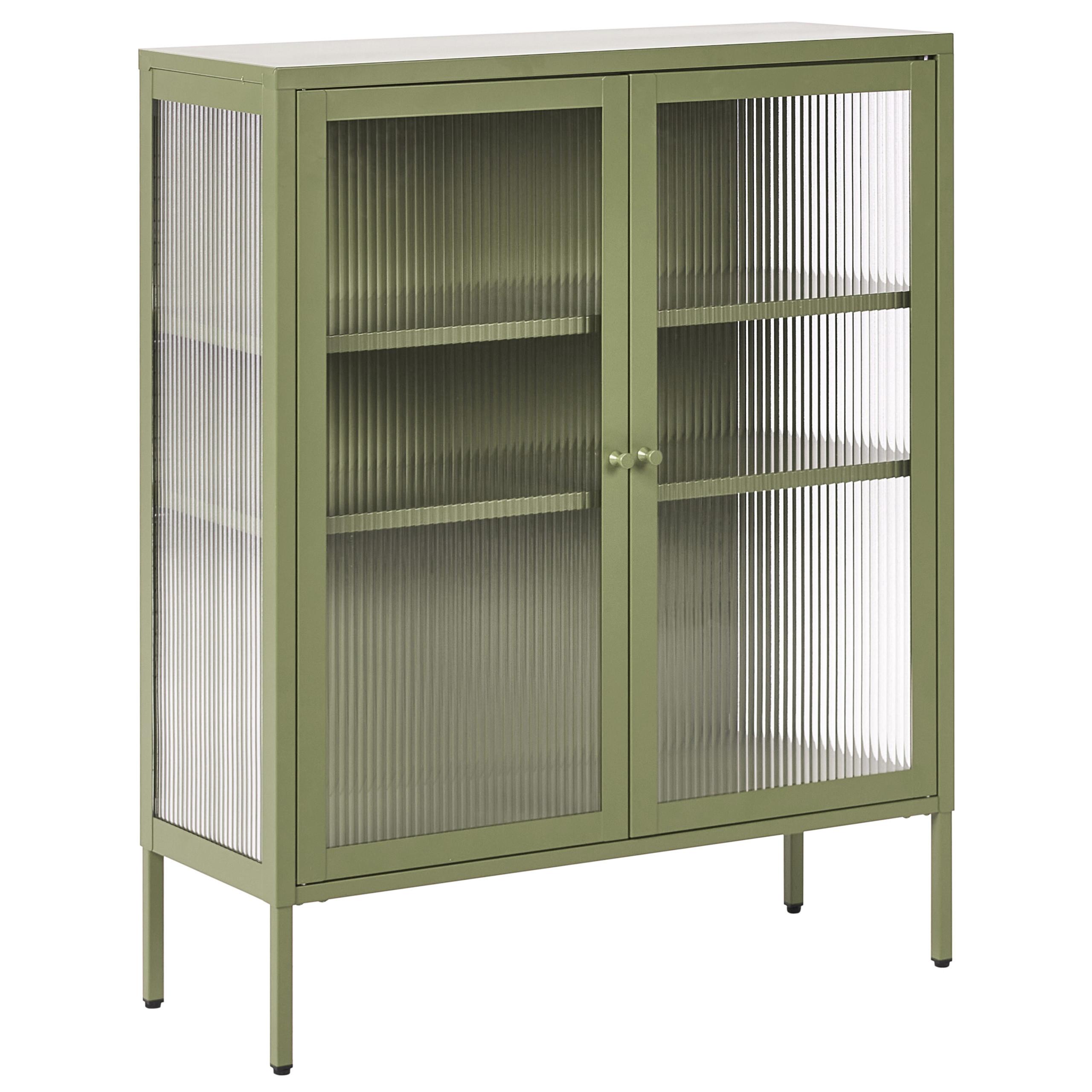SIDEBOARD mit Glastüren Metall 90 cm Grün Lerryn - Grün, Metall (90/111/35cm) - Beliani