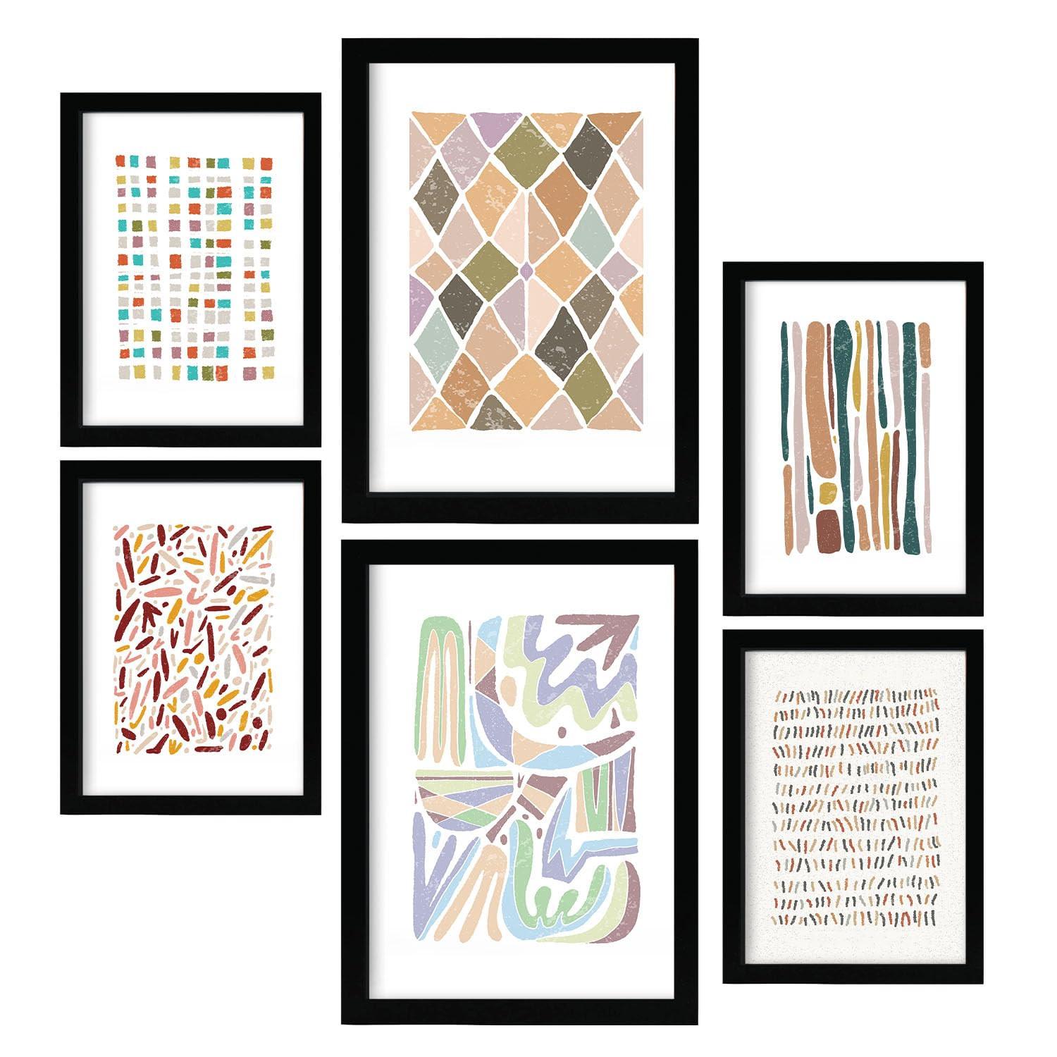 POSTER Set Mit 6 Drucken Von Mustern In Der Sammlung Von Ethnischenen Dekorative Rahmen Für Ihr Zuhause Wandkunstdruck A3 & A4 Schwarzer Rahmen - Schwarz, Papier (29/3cm) - Nacnic