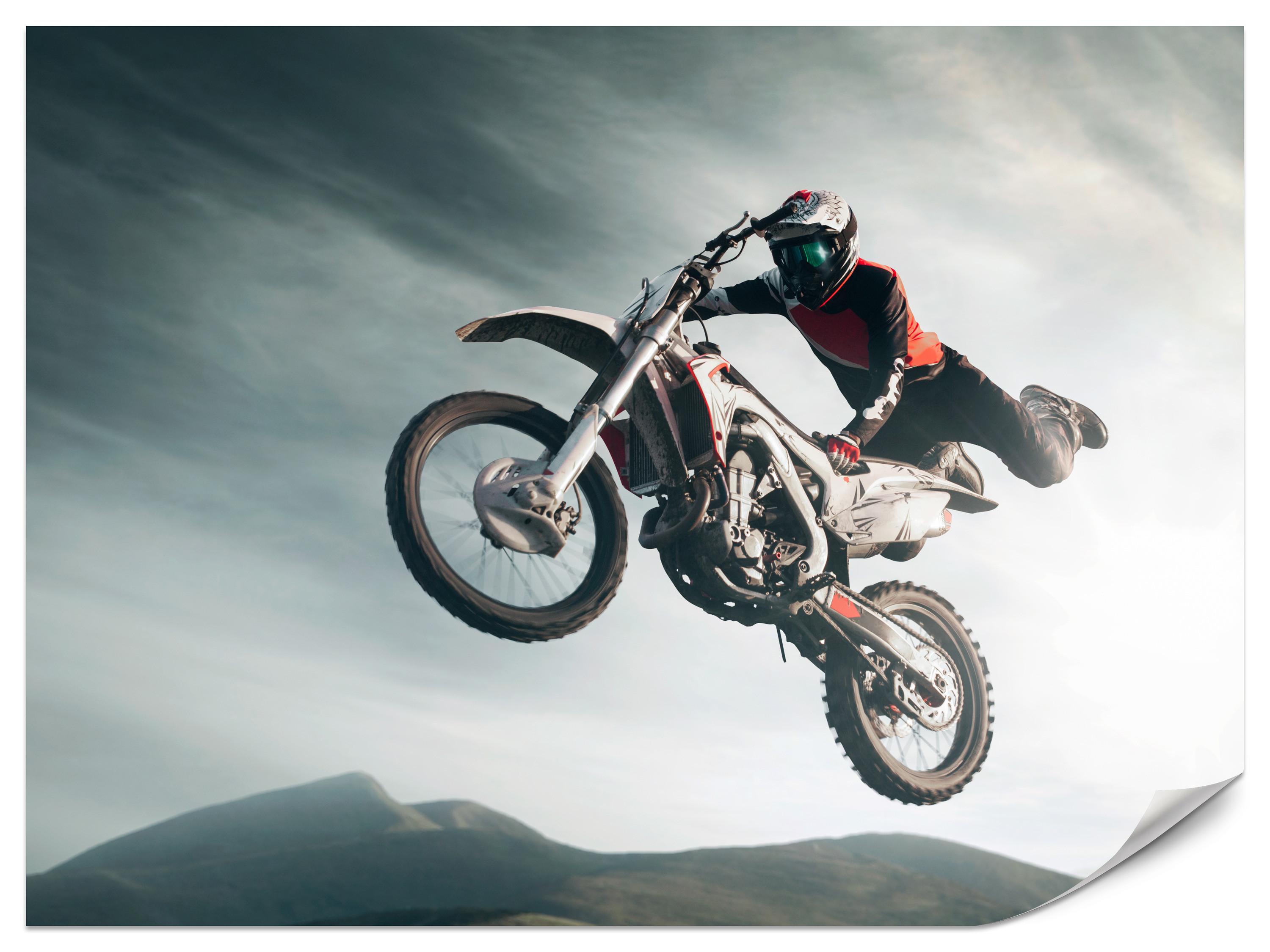 FOTOTAPETE für Jugendzimmer Motocross Sprung Mann Sport Berge Action 500x350 - Grau, Papier (500/350cm) - Muralo