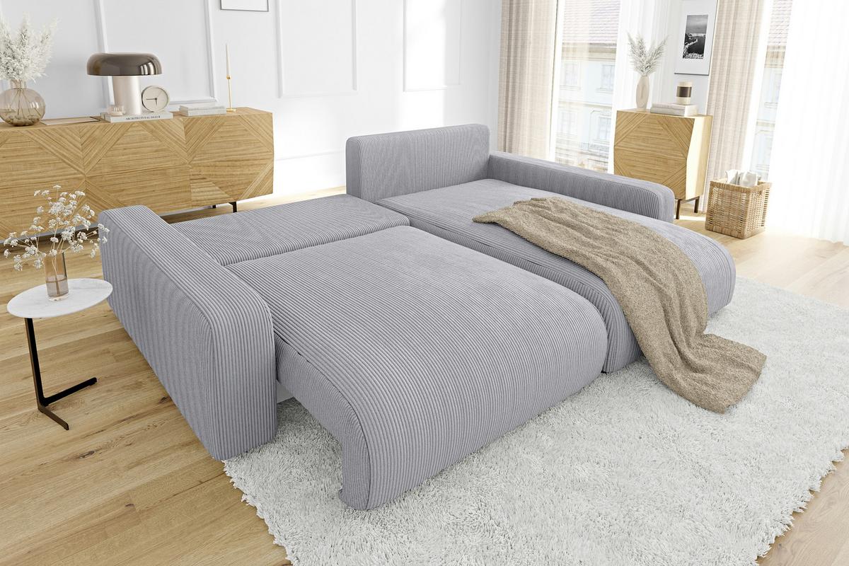 ECKSOFA Emma Hellgrau Cord - Ottomane rechts - Hellgrau, Textil (234/170cm) - S-Style Möbel