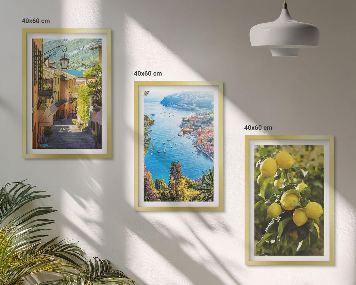 BILDER SET 3er Set - 40x60 cm Goldrahmen - Straßen am Meer, ein Meer aus Zitronen - Goldfarben, Kunststoff (40/60cm) - TULUP
