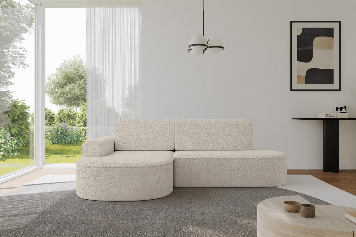 ECKSOFA mit Schlaffunktion und Bettkasten Ottomane Links MARI-L1-S - 283x167x73 cm Beige Tissu - Beige/Schwarz, Holzwerkstoff/Kunststoff (283/167cm) - ALTDECOR