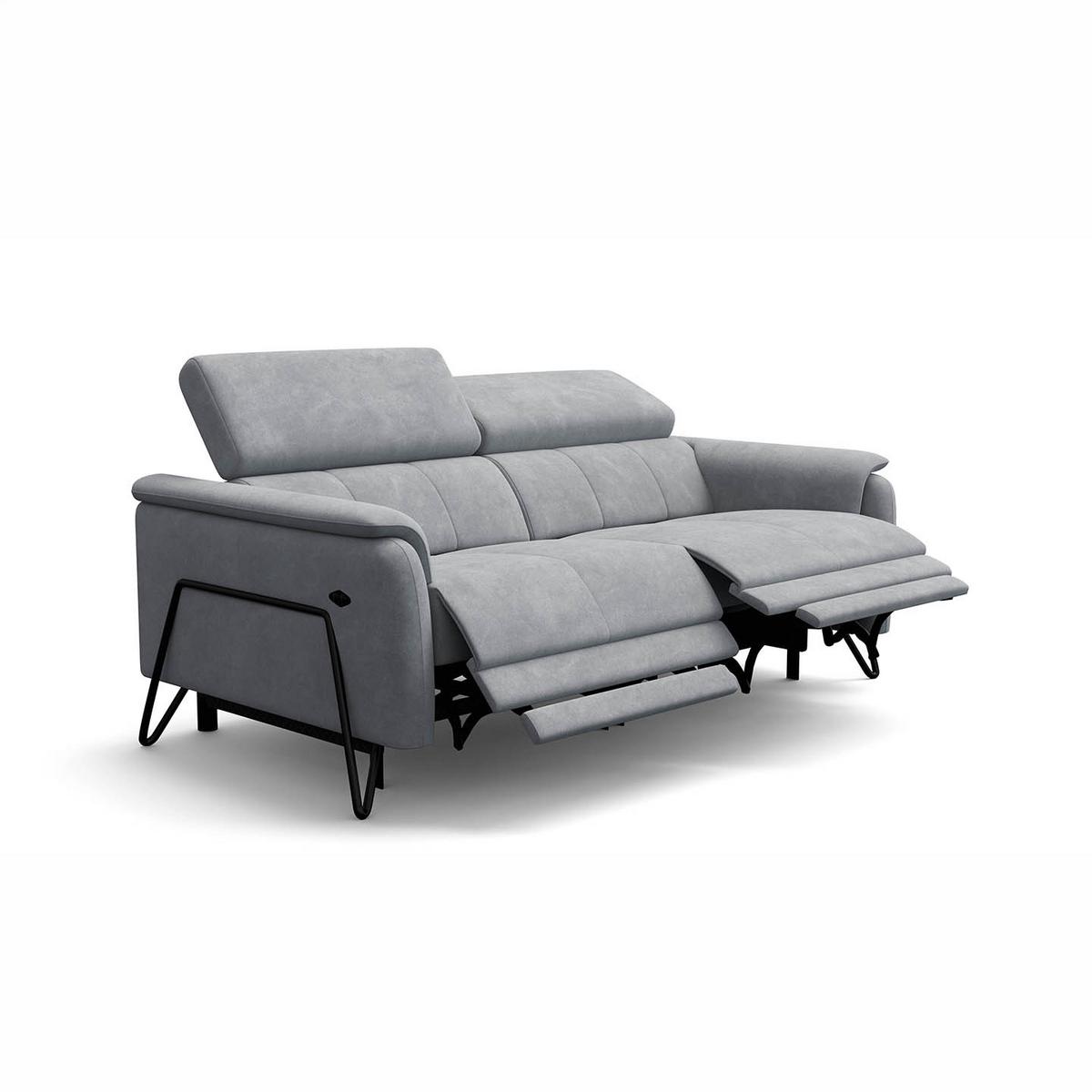 RELAXSOFA RODEN 3-Sitzer mit 2 Relax, hellgrau, Veloursstoff - Hellgrau, Holz/Textil (194/82/103cm) - Wozimo