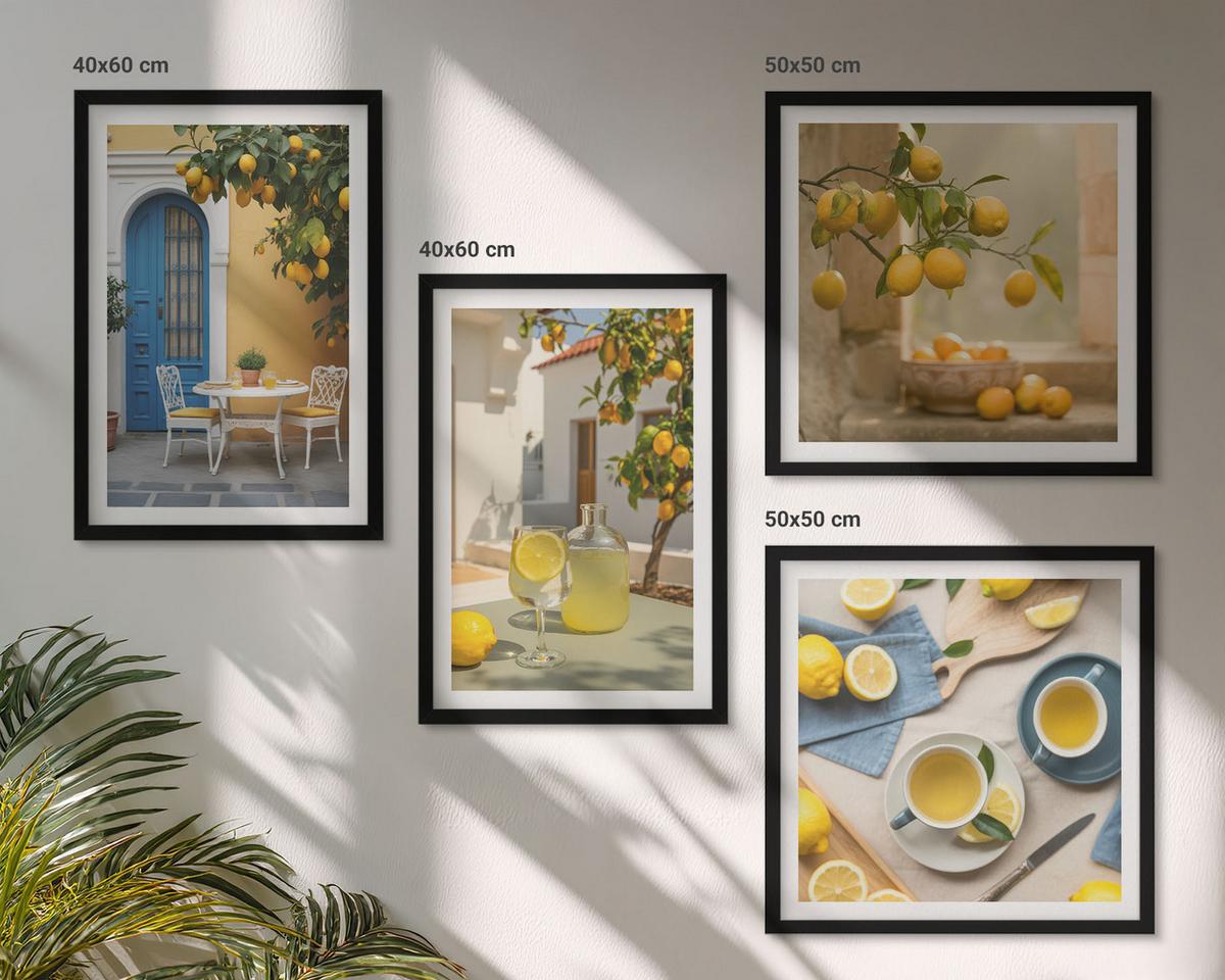 BILDER SET 4er Set - 50x50 cm & 40x60 cm Schwarzer Rahmen - Zitronenlimonade blaue Tür - Schwarz, Kunststoff (50/50cm) - TULUP