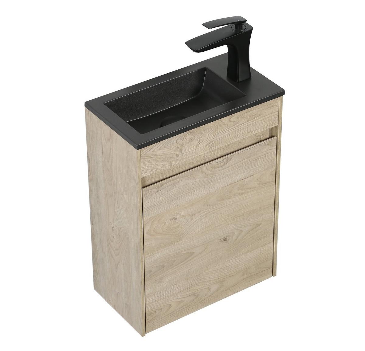 GÄSTE-WC-MÖBELSET Sinta 2 Teile Kastanien Eiche / Schwarzes Waschbecken - 40 x 22 x 54 cm - Eichefarben, Holz (40/54/22cm) - Badplaats