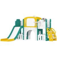 KINDERRUTSCHE 7 in 1 Indoor und Outdoor Babyrutsche mit Basketballkorb, Gelb - Gelb, Kunststoff (150/94/176cm) - AIYAPLAY