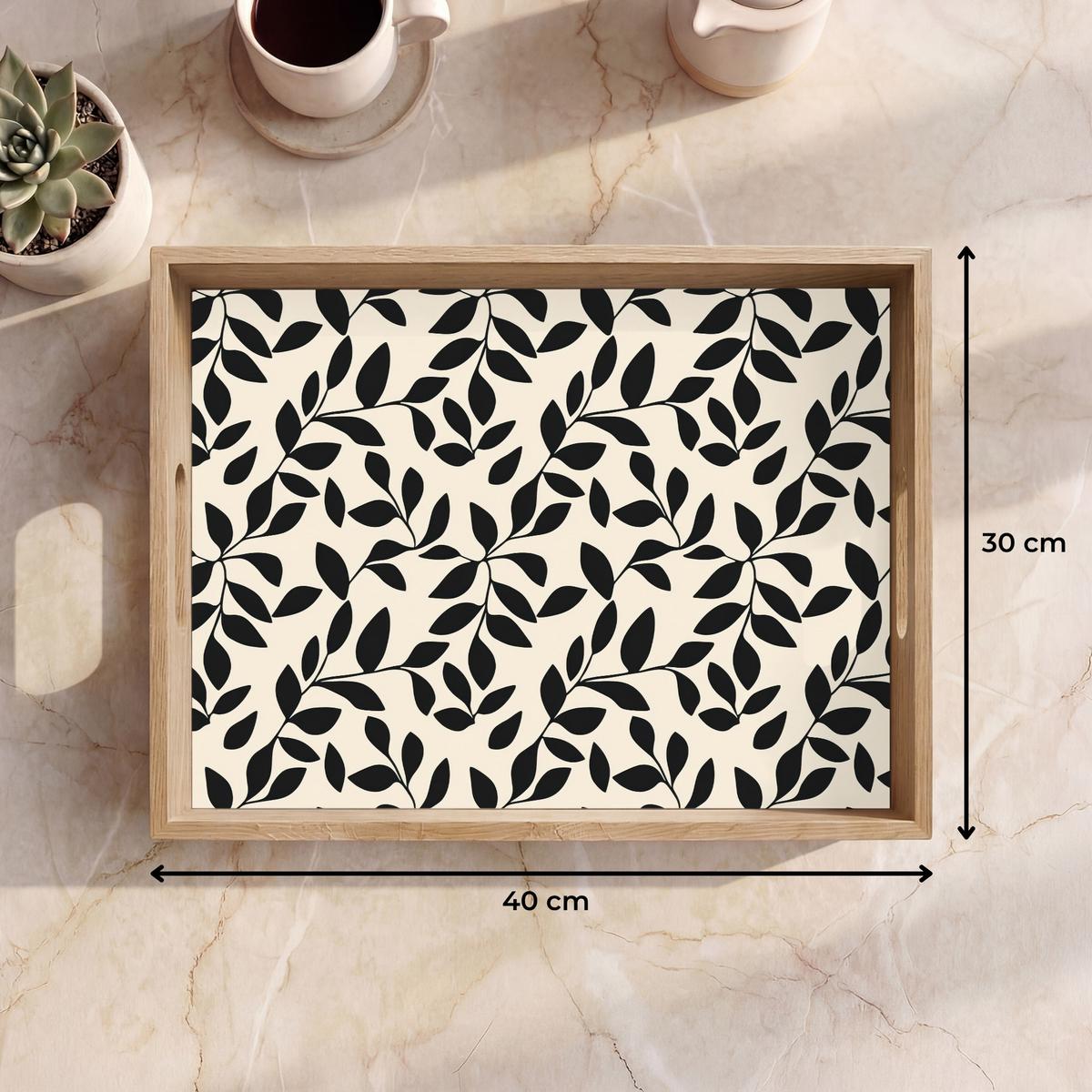 TABLETT Elegant - Gemustert - Schwarz - Beige 40x30 cm - Schwarz, Holz (40/5/5cm) - OnlyWow