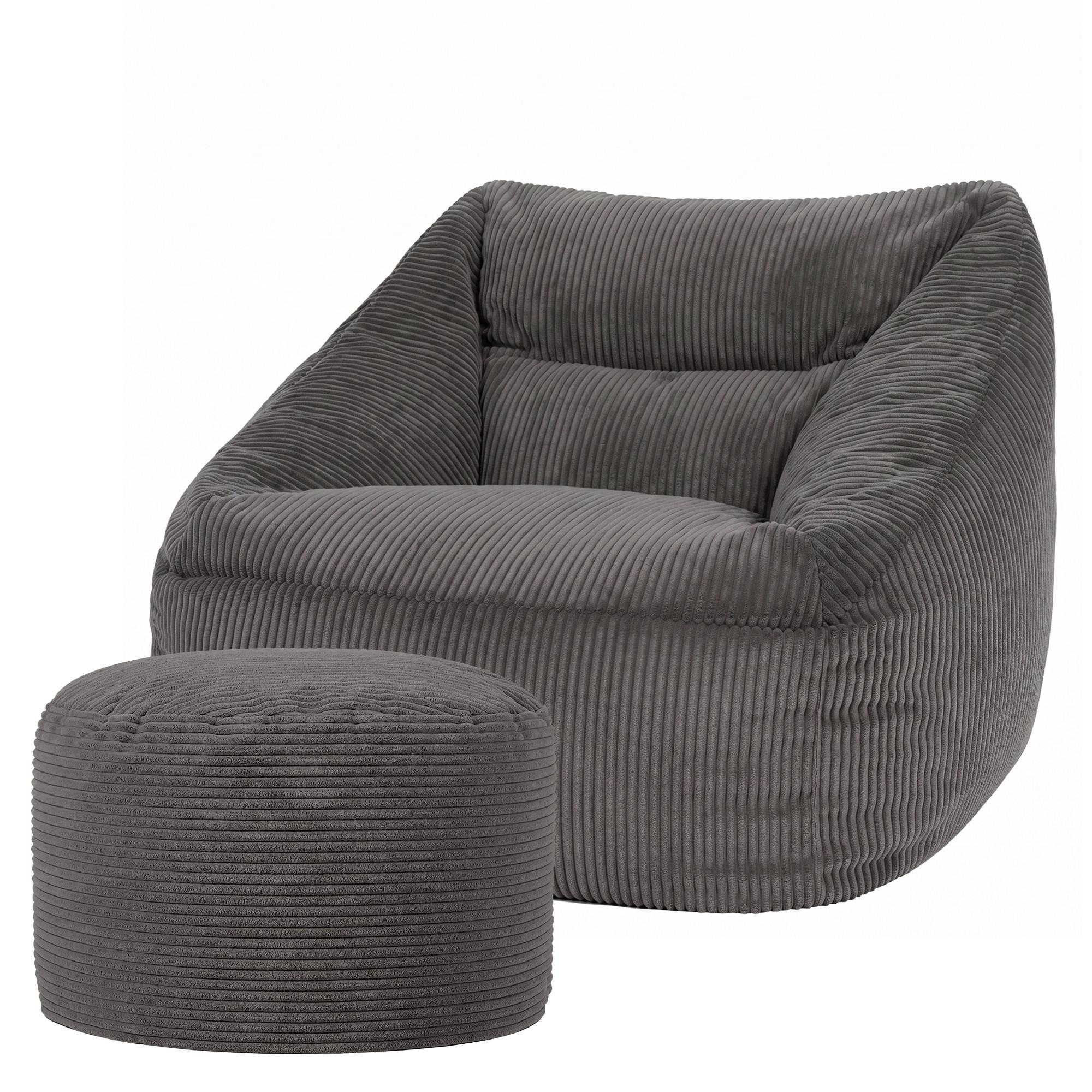 SITZSACK Sessel Natalia mit Sitzpouf - Grau, Textil (97/73/84cm) - icon