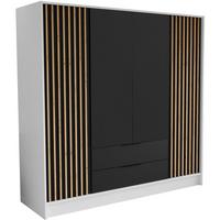 DREHTÜRENSCHRANK Nero 200/51/200 cm mit Lamellen weiß+schwarz - Schwarz/Weiß, Holzwerkstoff (200/200/51cm) - Beautysofa