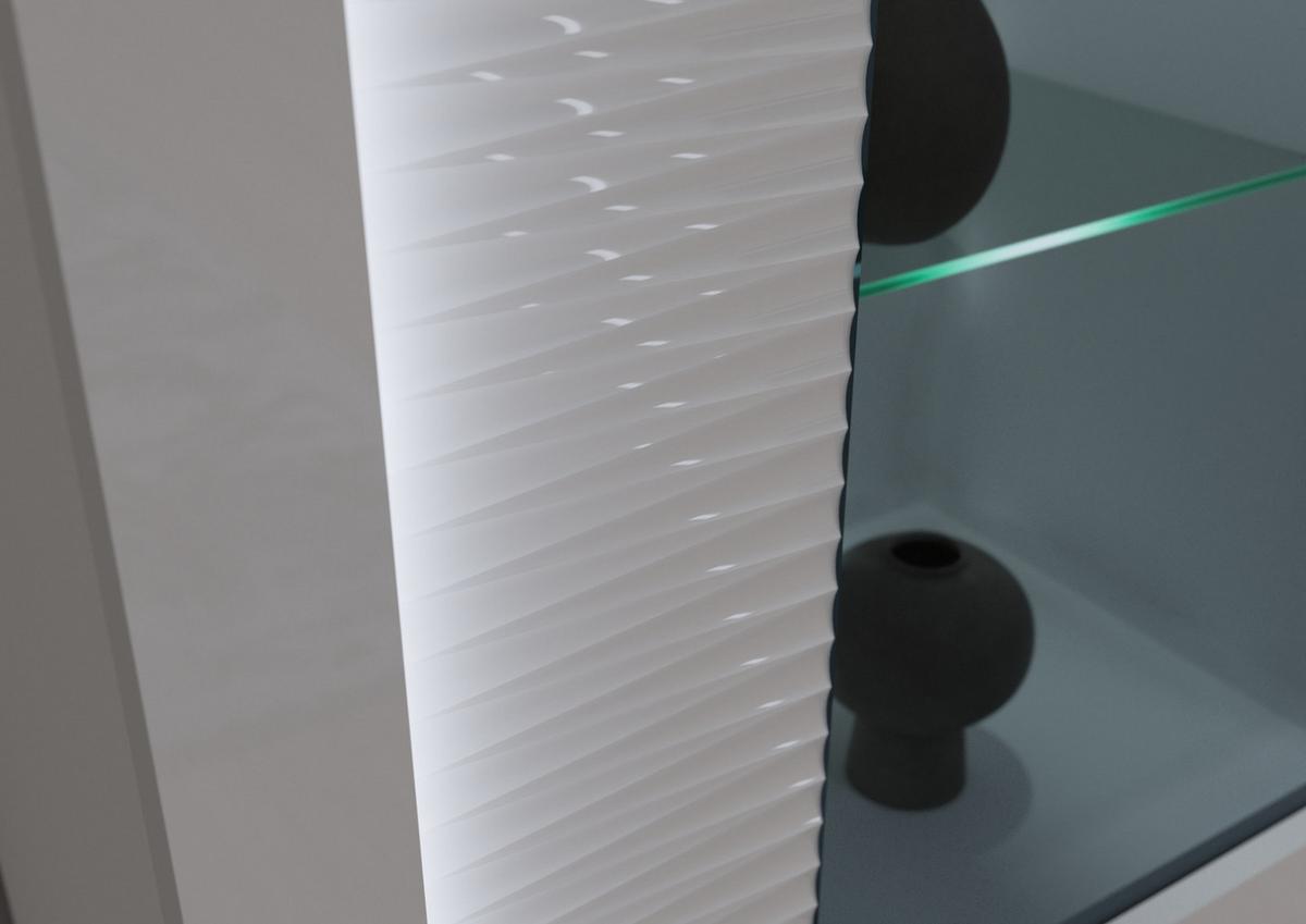 VITRINE weiß Hochglanz 60 x 200 cm, Soft-Close-Funktion, inkl. Beleuchtung - Weiß Hochglanz/Silberfarben, Glas/Holzwerkstoff (60/202/37cm) - Inn.Furn