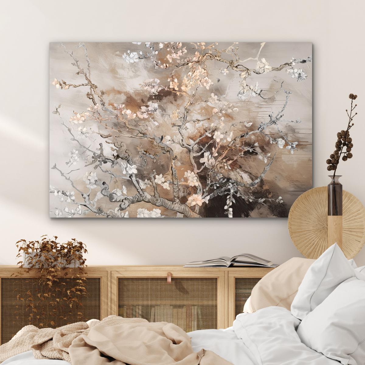 METALLBILD Mandelblüte - Kunst - Van Gogh - Beige - Abstrakt Deko Groß 120x80 cm - Braun, Metall (120/80cm) - MuchoWow