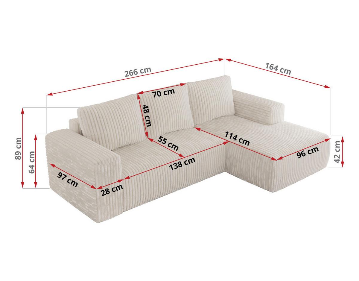 ECKSOFA TRENTINO L Beige Cord - Links - Beige/Schwarz, Kunststoff/Textil (266/164cm) - MKS